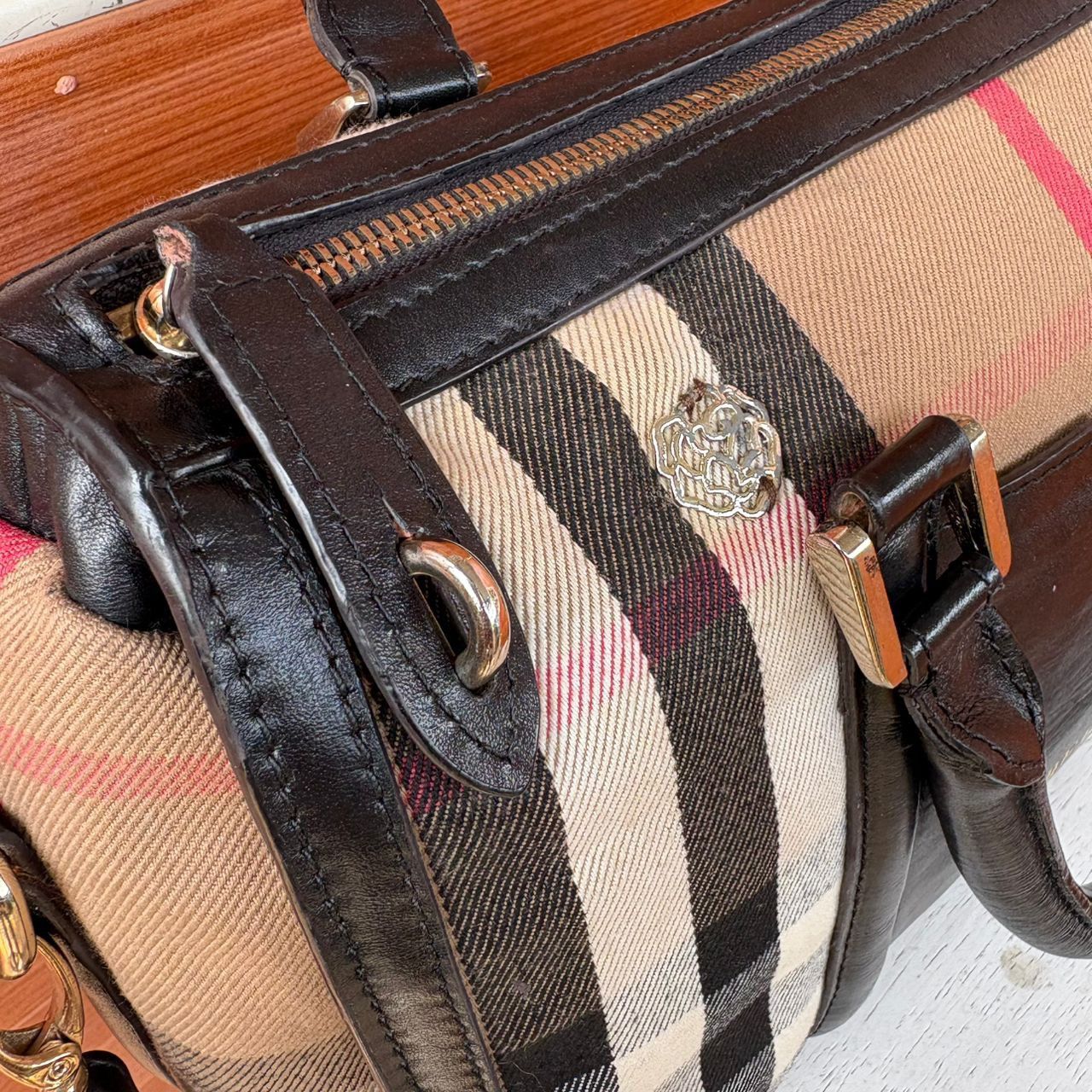 Burberry Burberry Vintage Haymarket Check Canvas & Leather Boston Bag Size ONE SIZE - 12 Thumbnail