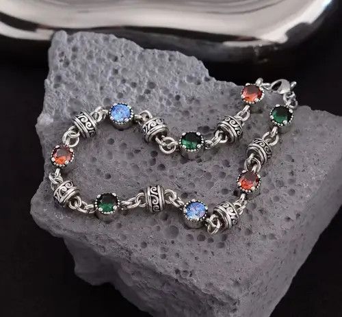 VIBE Colorful Crystal 925 Sterling Silver Female Bracelet Size ONE SIZE - 1 Thumbnail