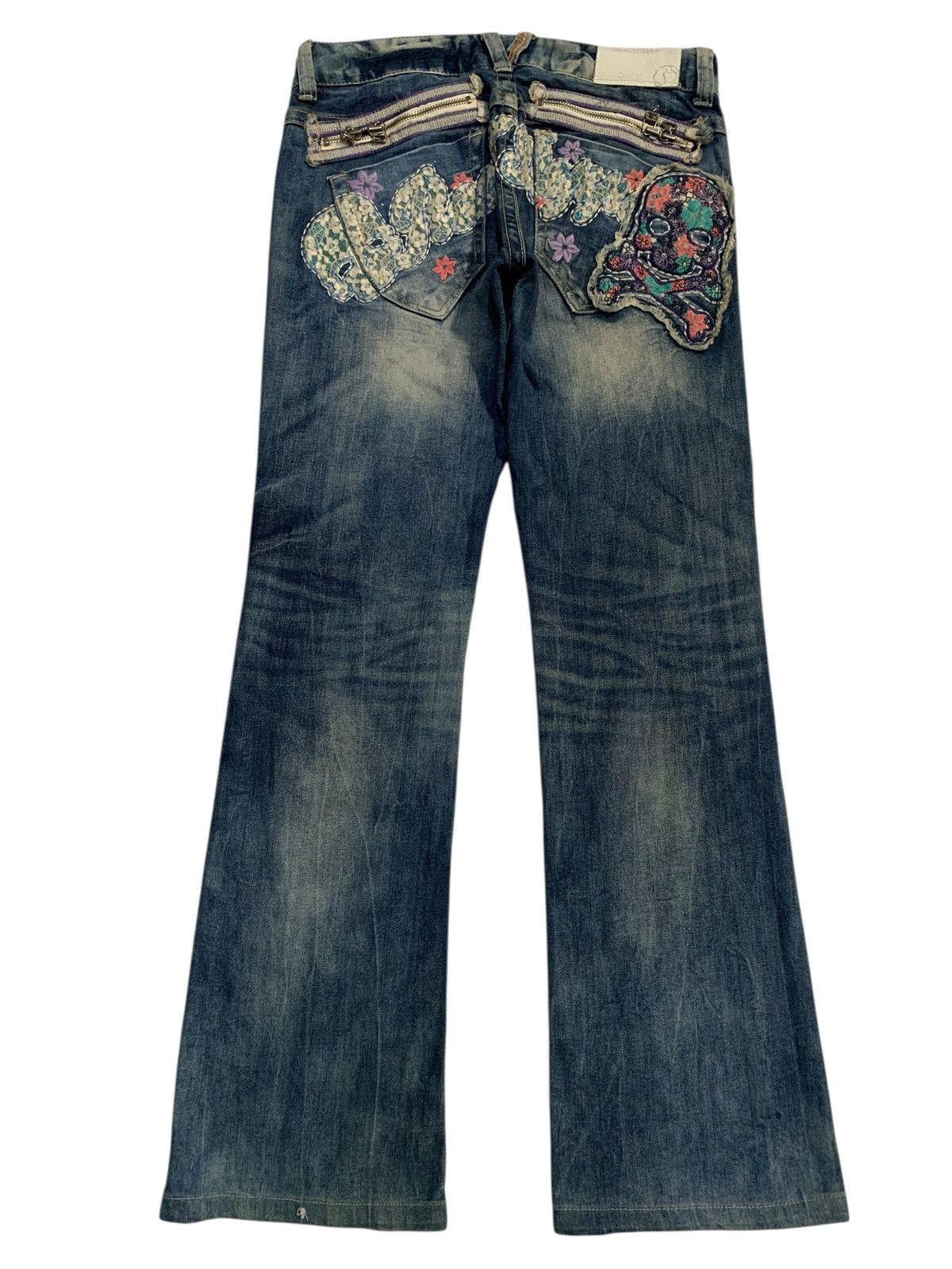 If Six Was Nine Flare Red papper Japanese Punk Skull Distressed Denim Size US 31 - 1 Thumbnail