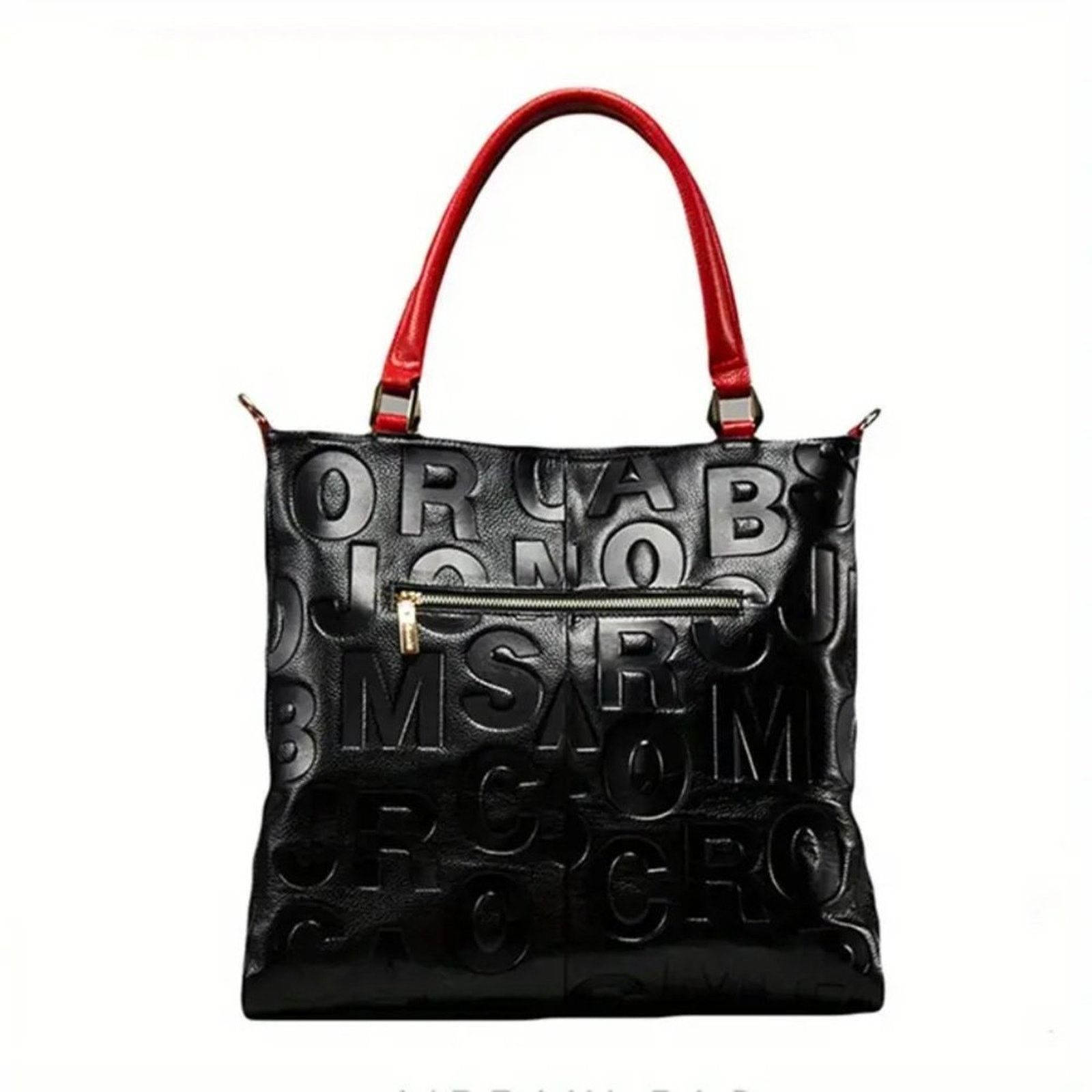 Other Genuine Leather Letter Embossed Tote Bag - Black/Red Size ONE SIZE - 3 Thumbnail