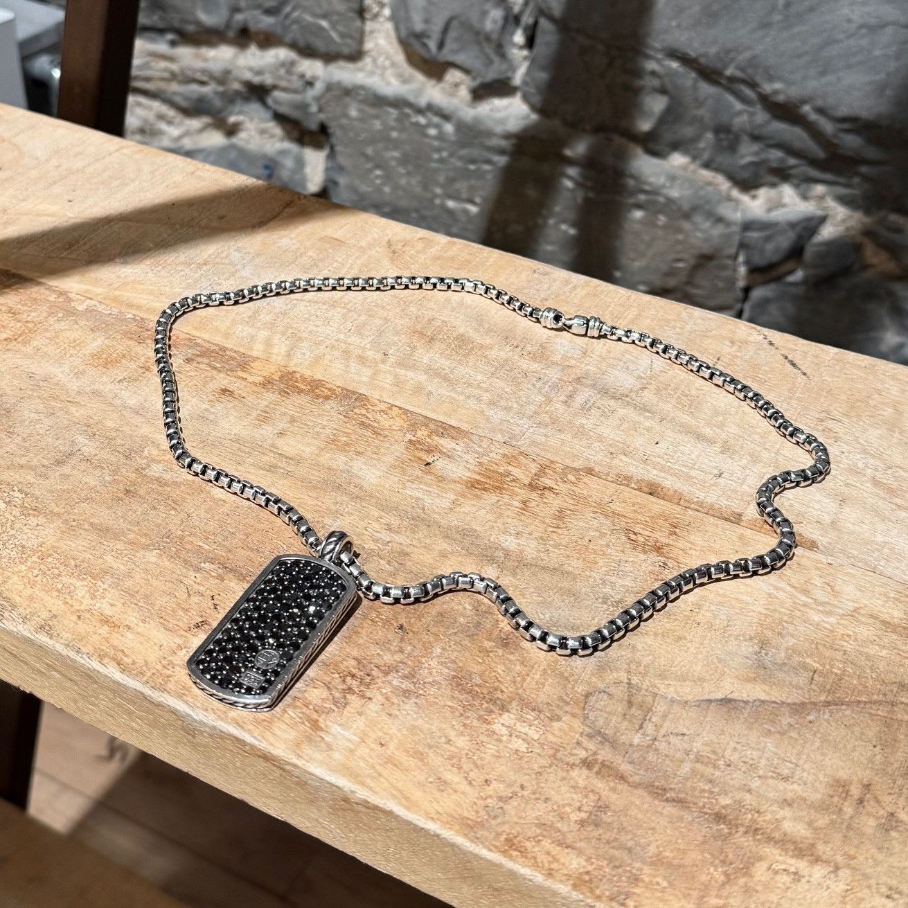 David Yurman David Yurman Box Chain Black Diamond Pavé Dog Tag Necklace Size ONE SIZE - 1 Thumbnail