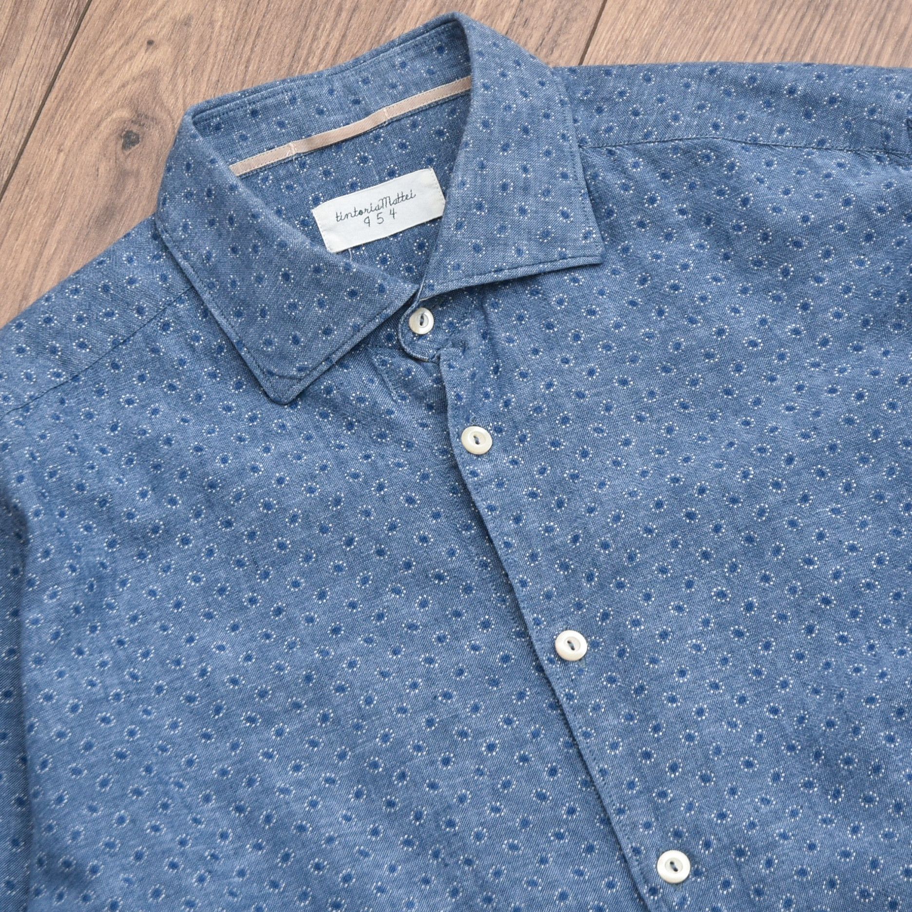 Tintoria Mattei TINTORIA MATTEI 954 Blue Polka Dot Slim Fit Cotton Shirt Size US M / EU 48-50 / 2 - 8 Thumbnail