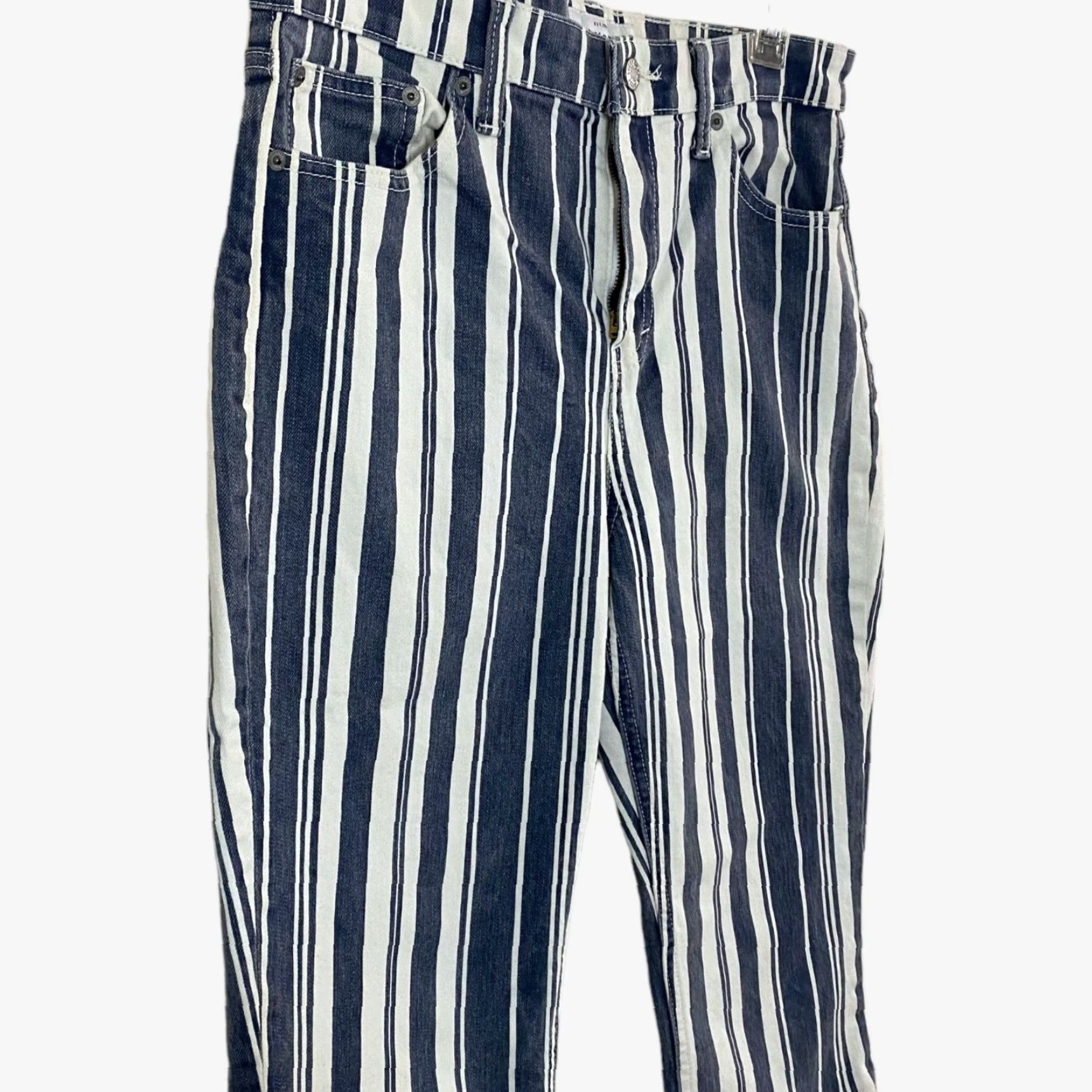 Lucky Brand Lucky Brand Bridgette High-Rise Crop Jeans Womens 29 Perry Stripe-Blue Denim 5-Pocket Cropped Capri Mini Boot Modern Slim Fit Size 29" - 4 Thumbnail