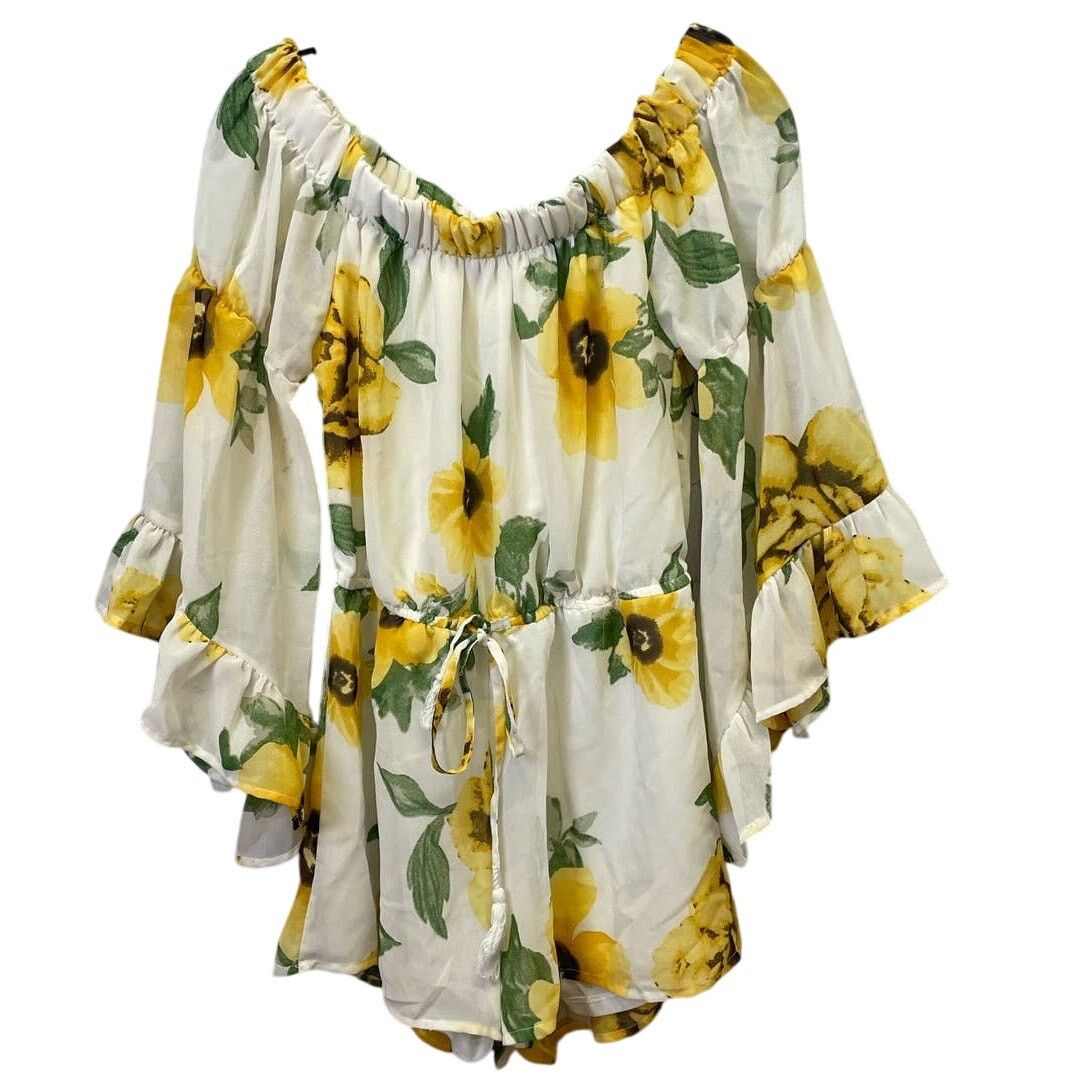 Blush Hint of Blush Sm Off Shoulder Sunflower Bell Sleeve Romper Size 35" - 1 Thumbnail