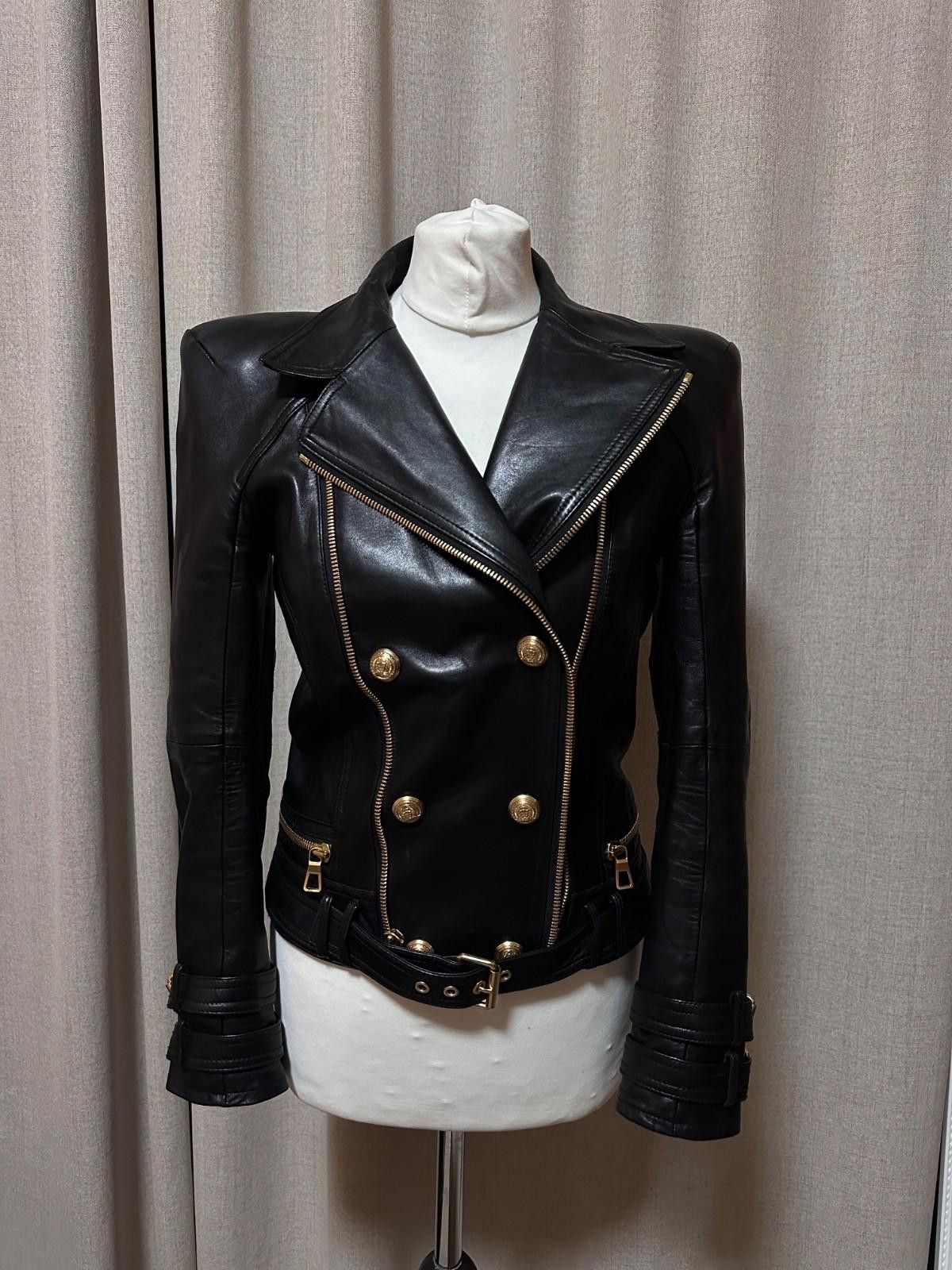 Balmain × H&M BALMAIN for H&M Women Black Leather Biker Jacket US8 EU38 Size M / US 6-8 / IT 42-44 - 1 Thumbnail