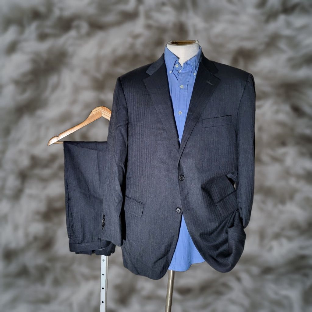 Hickey Freeman 2 Piece Suit Gray Wool Bespoke Red Lining Charcoal Blazer Jacket Pants 44R 38 Regular Mens