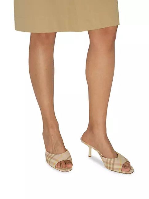 Burberry o1w1db10125 Check Linen Blend Mews Low Mules in Multicolor Size US 9.5 / IT 39.5 - 5 Thumbnail