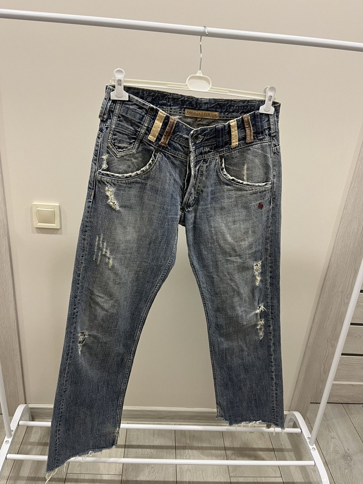 Japanese Brand FTP Vintage 90s Distressed Denim Jeans Blue Raw Hem Size 33 Size US 33 - 2 Thumbnail