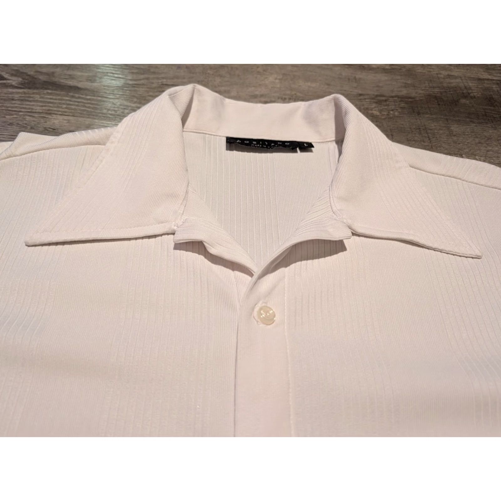 Vintage VINTAGE Positano Shirt Mens Button-Up Short Sleeve White Ribbed Polyester 90s Club Rave USA Made In USA L Size US L / EU 52-54 / 3 - 7 Thumbnail