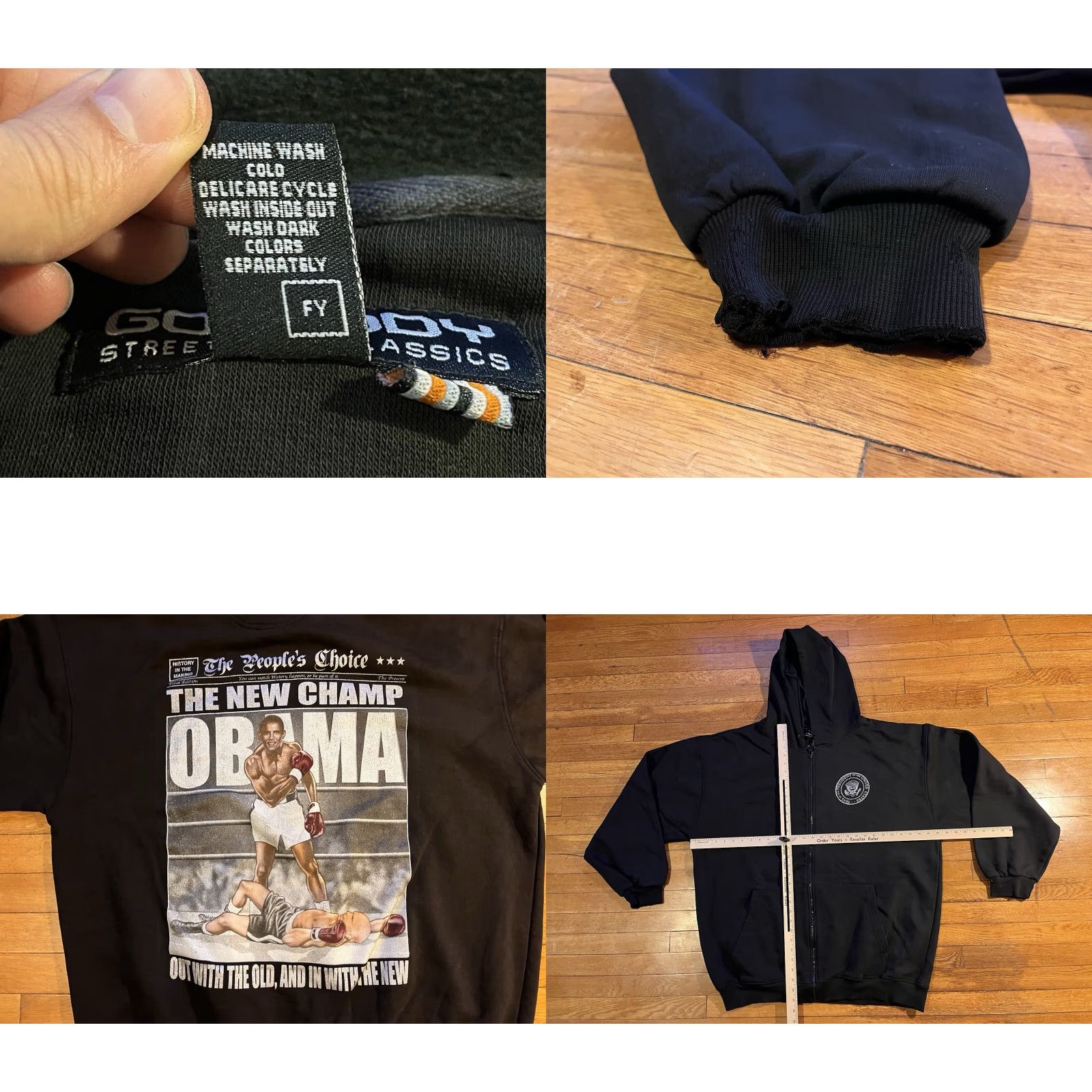 Vintage VINTAGE Barack Obama Hoodie The New Champ Men’s 4XL Black Logo Full Zip Pockets USA Retro Tree Size US XXL / EU 58 / 5 - 8 Thumbnail