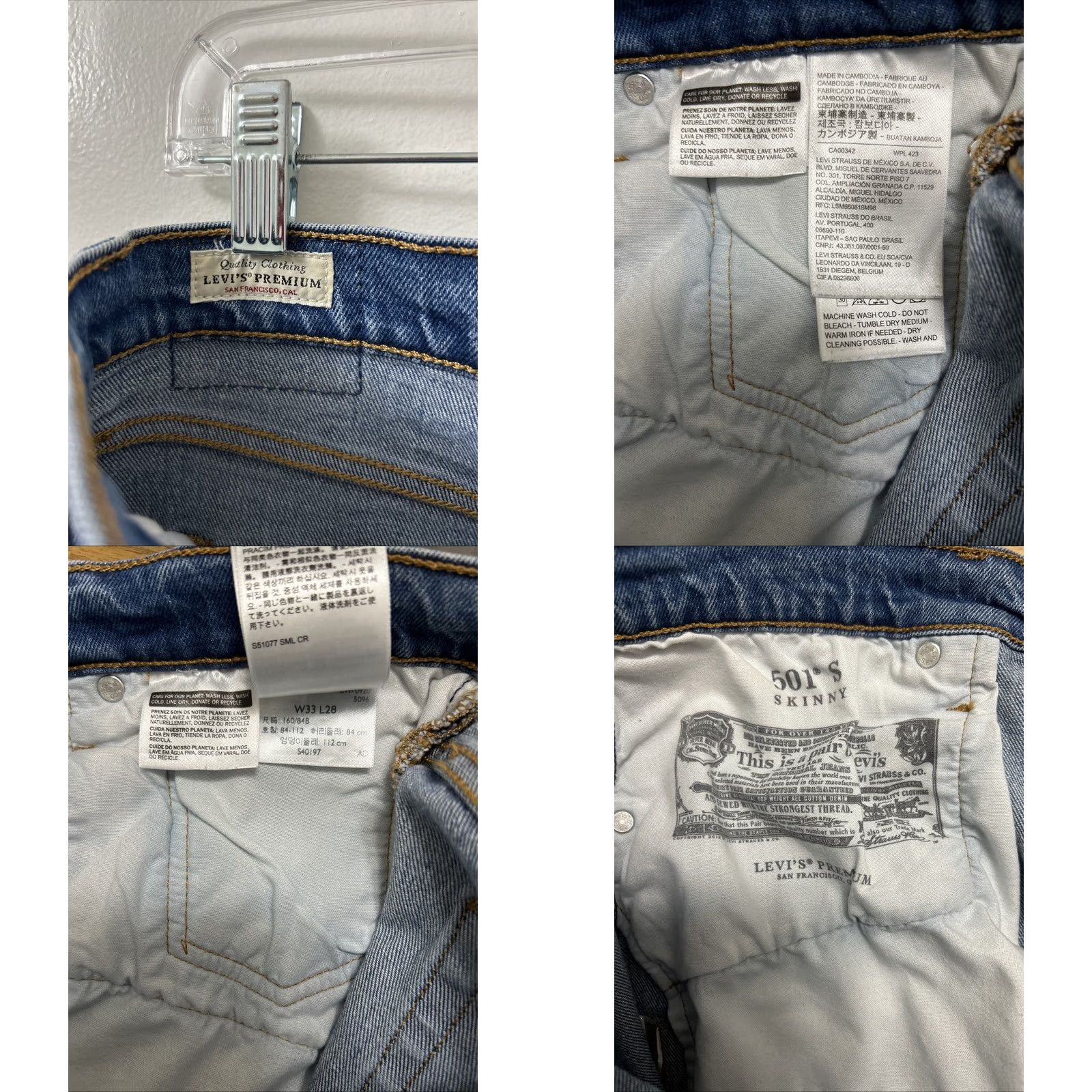 Levi's VINTAGE Levi's 501 Jeans Mens 33x28 Blue Button Fly Straight 5-Pocket Denim Classic Fit USA 90s Retro 501 Series Mens Size US 33 - 9 Thumbnail