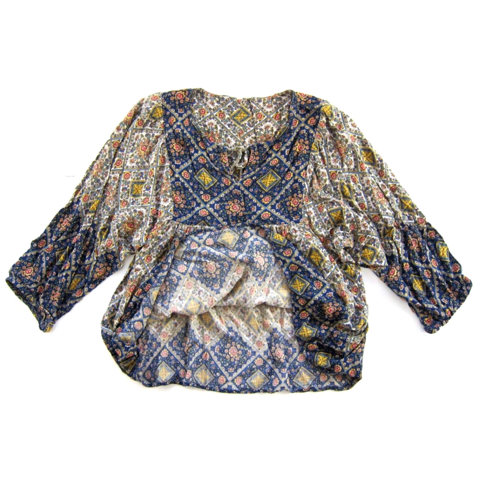 Vintage Passports 100% Rayon Floral Tunic Blouse 3/4 Sleeve Blue Pink Yellow M Women Dress/Blouse Size M / US 6-8 / IT 42-44 - 5 Thumbnail