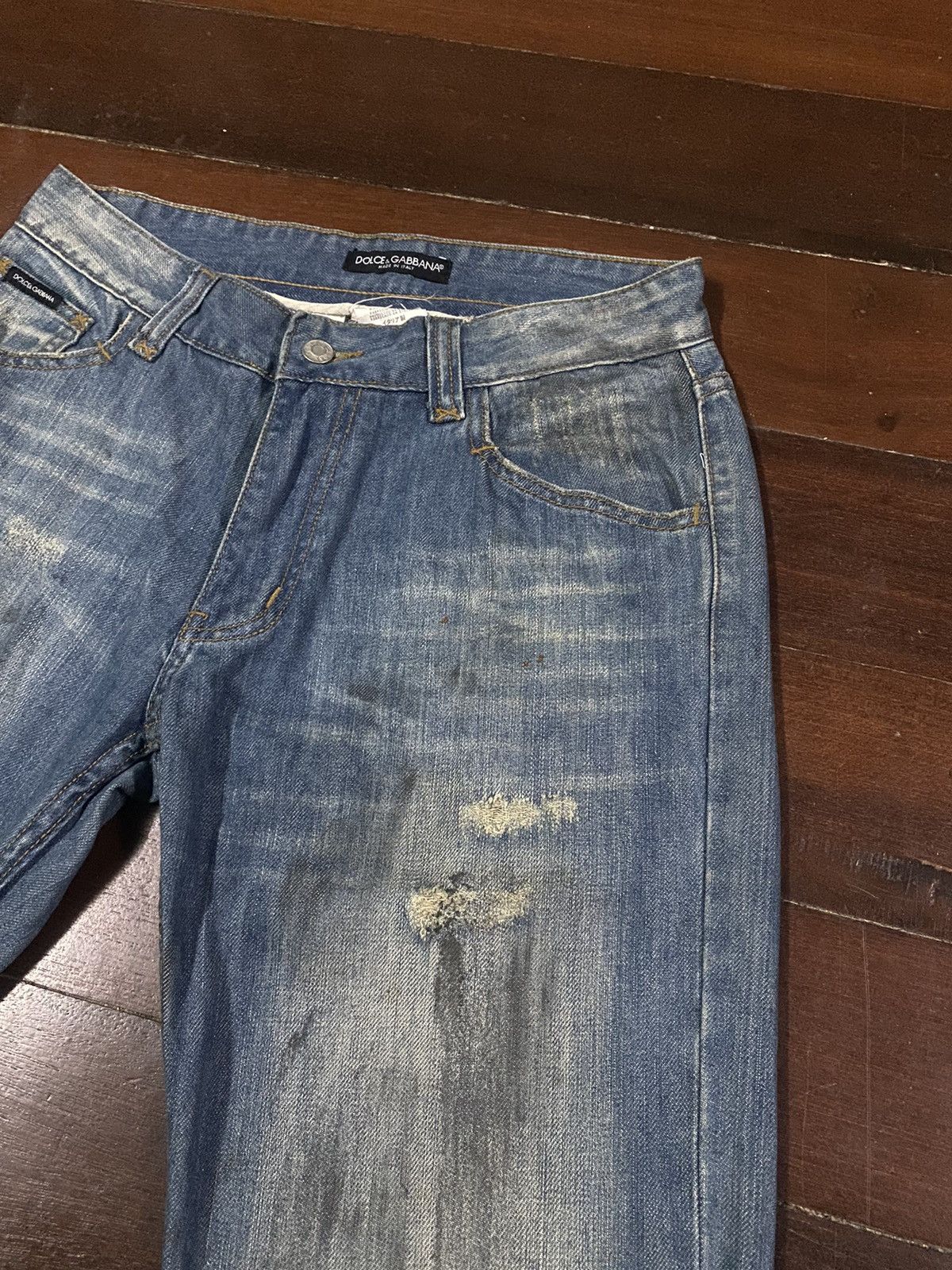 DOLCE & GABBANA SEX FLARE JEANS DISTRESSED RIPPED SPLATED
