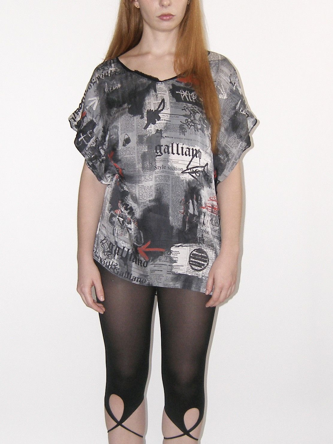 John Galliano Archival Galliano Newspaper Gazette print/ basquiat silk top Size L / US 10 / IT 46 - 2 Thumbnail