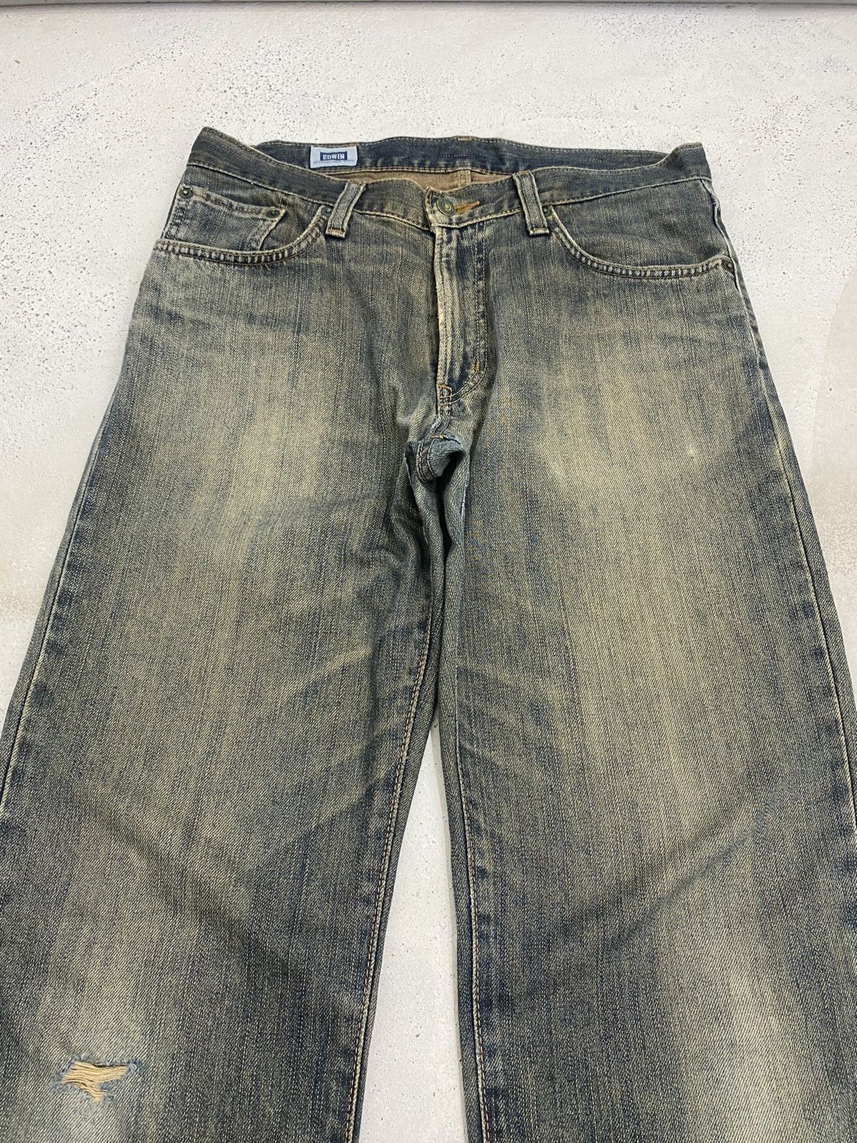 Edwin × Japanese Brand Edwin 404 Denim Baggy Loose Fit Washed Distressed Size US 32 / EU 48 - 4 Thumbnail
