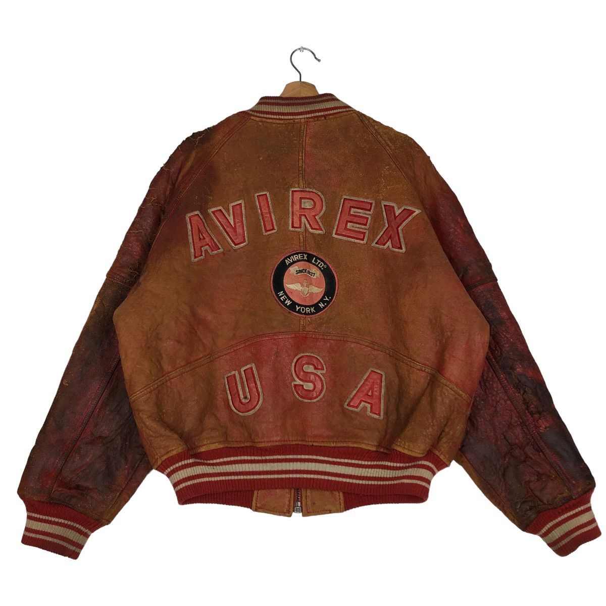 hot true vintage very worn avirex varsity jacket usa leather