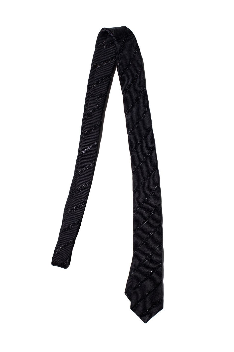 Saint Laurent Paris Saint Laurent, black diagonal shiny striped tie Size ONE SIZE - 1 Thumbnail