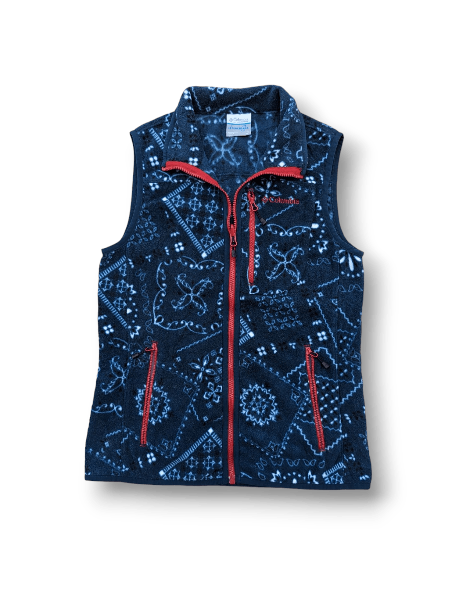 Image of Columbia Interchange Paisley Fleece Sleeveless Jacket in Blue, Men's (Size Small)