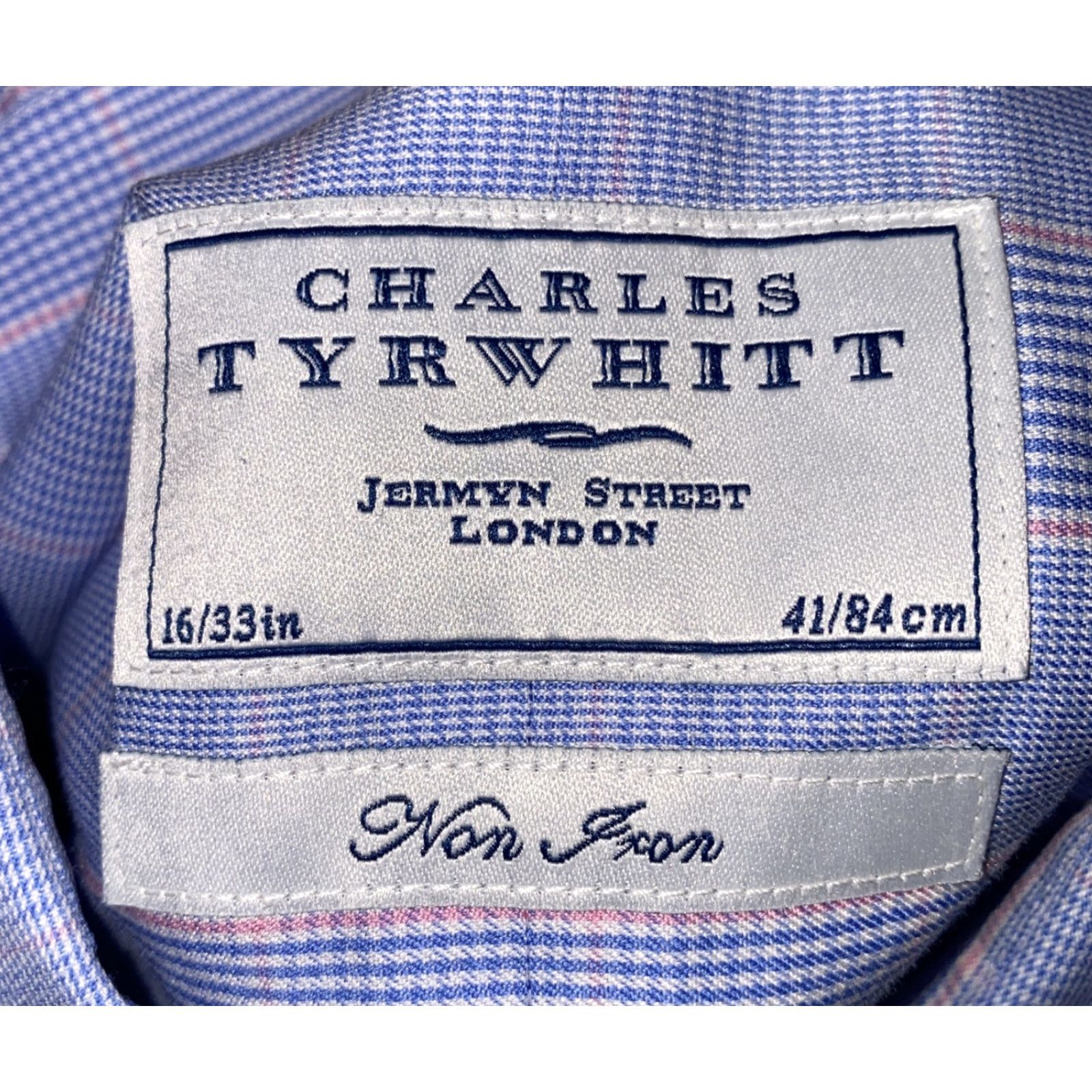 Charles Tyrwhitt Charles Tyrwhitt Mens Dress Shirt Blue Checkered Long Sleeve 16 Large Button-Down Collar Regular 100% Cotton Size 42R - 6 Thumbnail