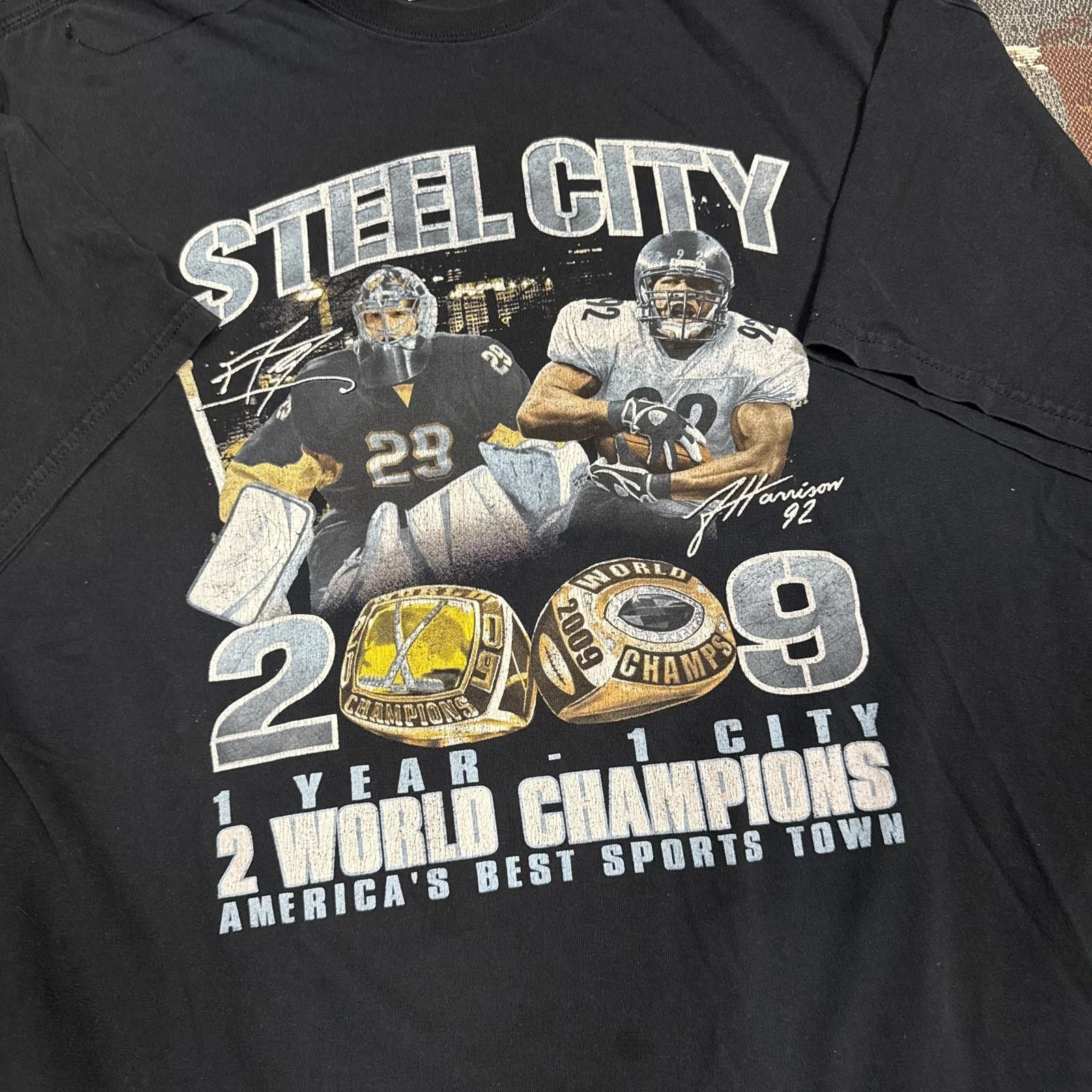NFL Y2K Pittsburgh Steel City 2009 2 World Championships Tee Size US XXL / EU 58 / 5 - 1 Thumbnail