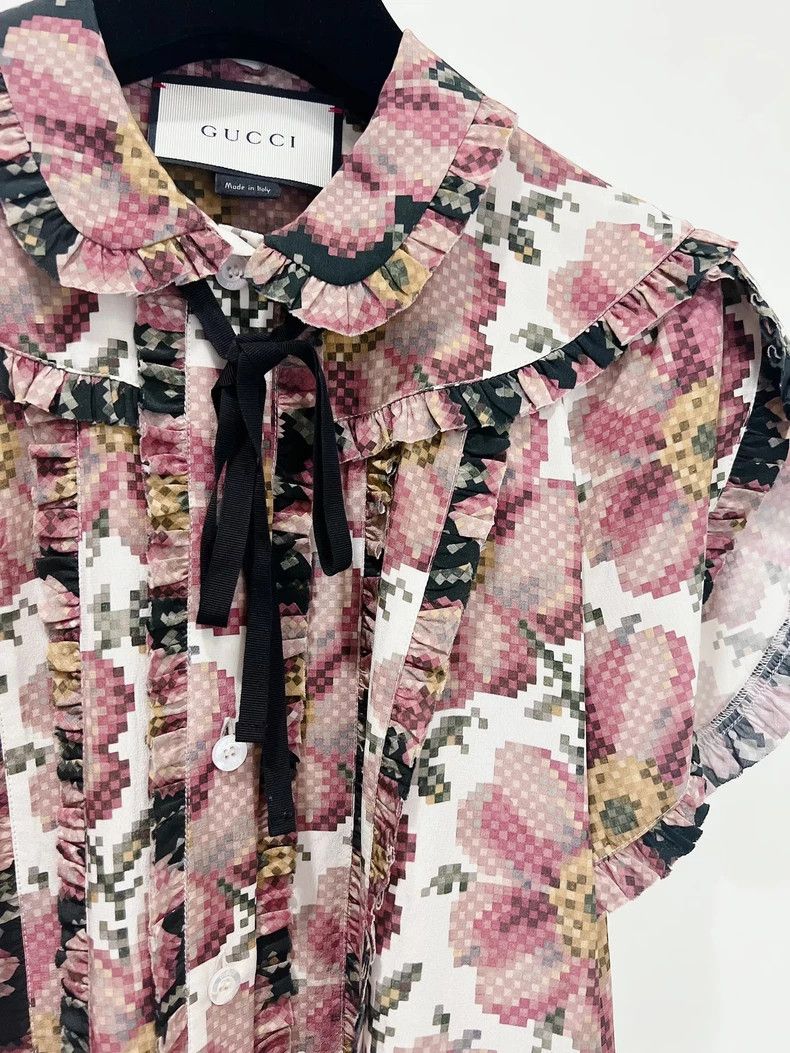 Gucci Gucci Doll collar retro printed shirt short-sleeved T-shirt Size XS / US 0-2 / IT 36-38 - 5 Thumbnail