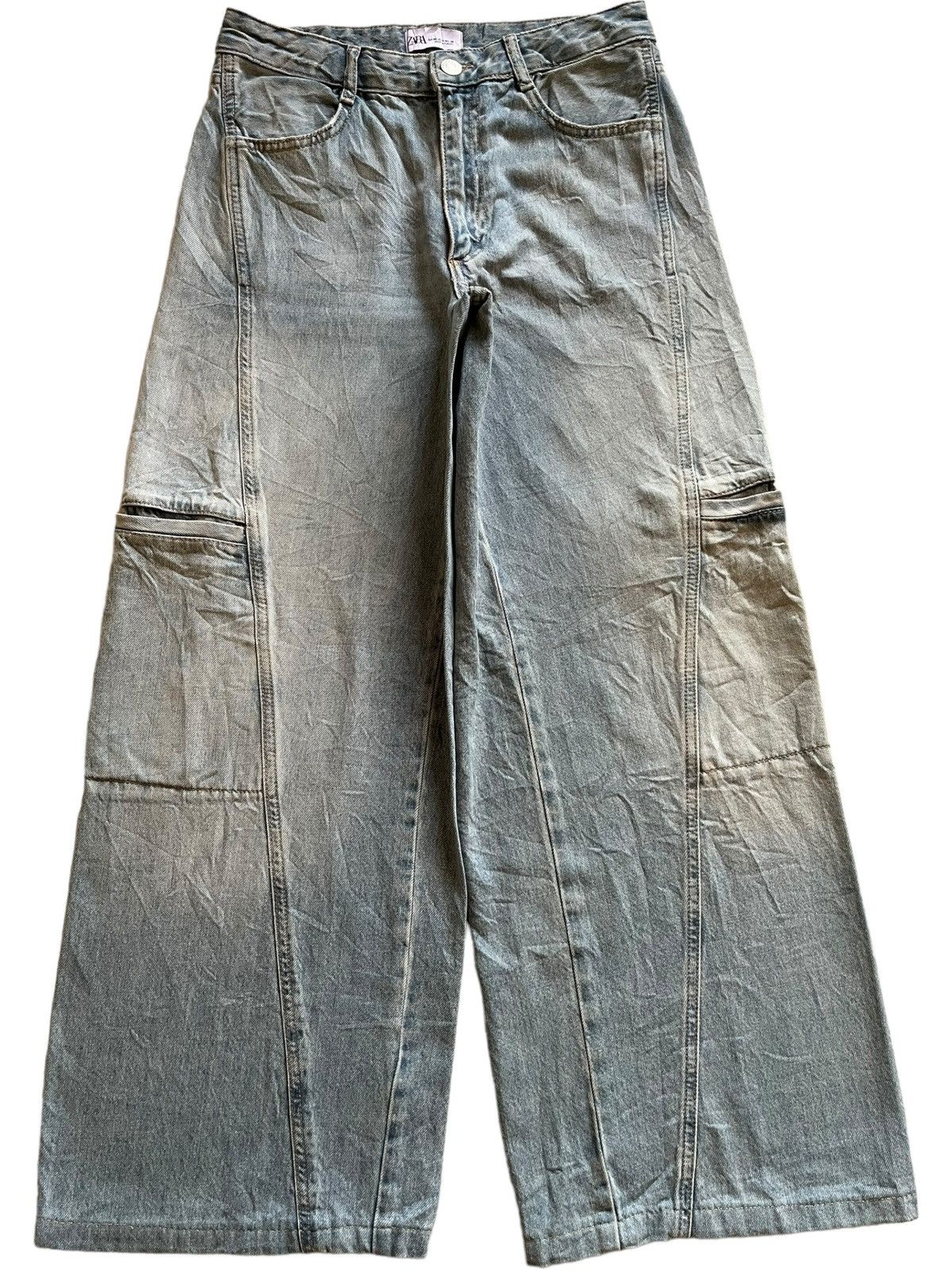 Zara SALES🔥Vintage Zara Faded Wash Cargo Style Baggy Jeans Size US 29 - 1 Thumbnail