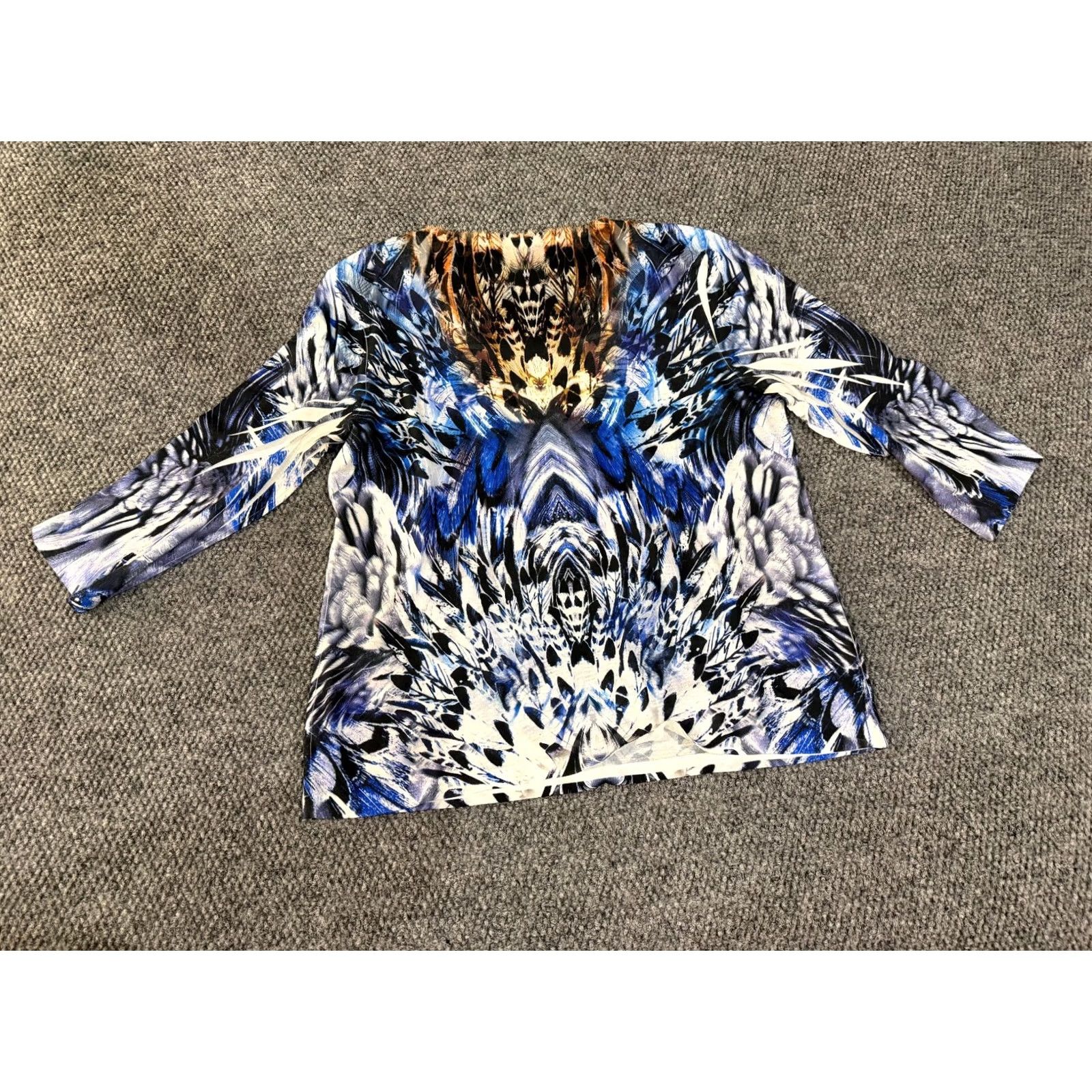 Vintage Chicos Blouse Womens 2 Blue Abstract Long Sleeve Lightweight Stretch Shirt Size XS / US 0-2 / IT 36-38 - 7 Thumbnail