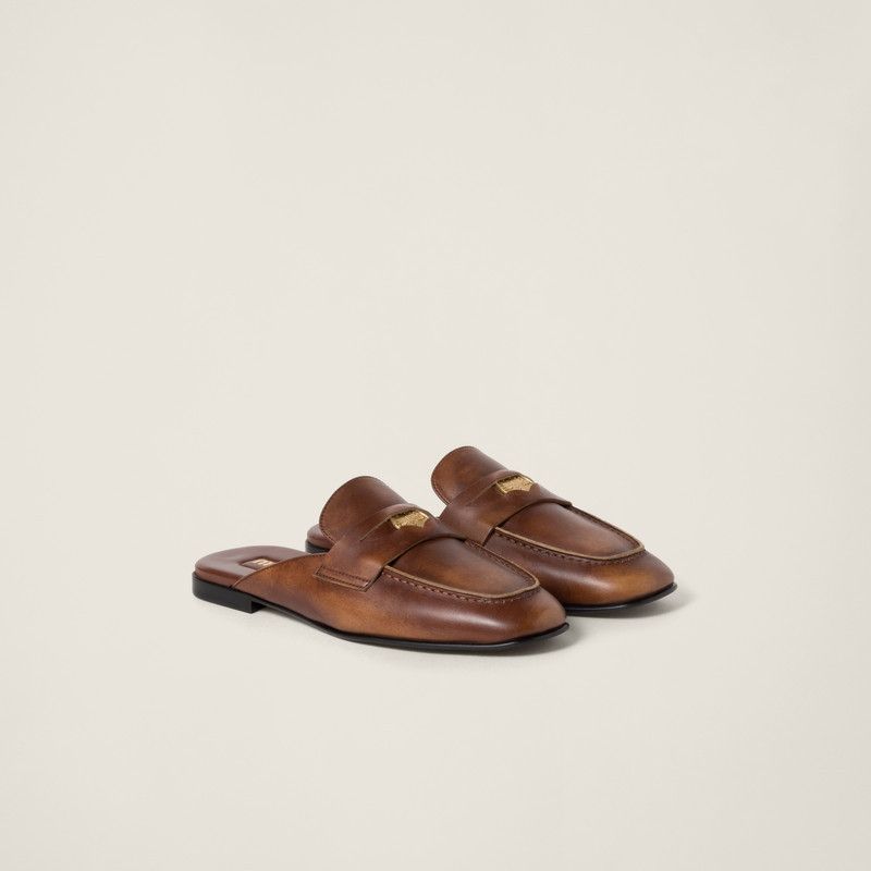 Miu Miu o1B3y1r0526 Bleached Leather Loafers Slides in Brown Size US 8 / IT 38 - 2 Thumbnail