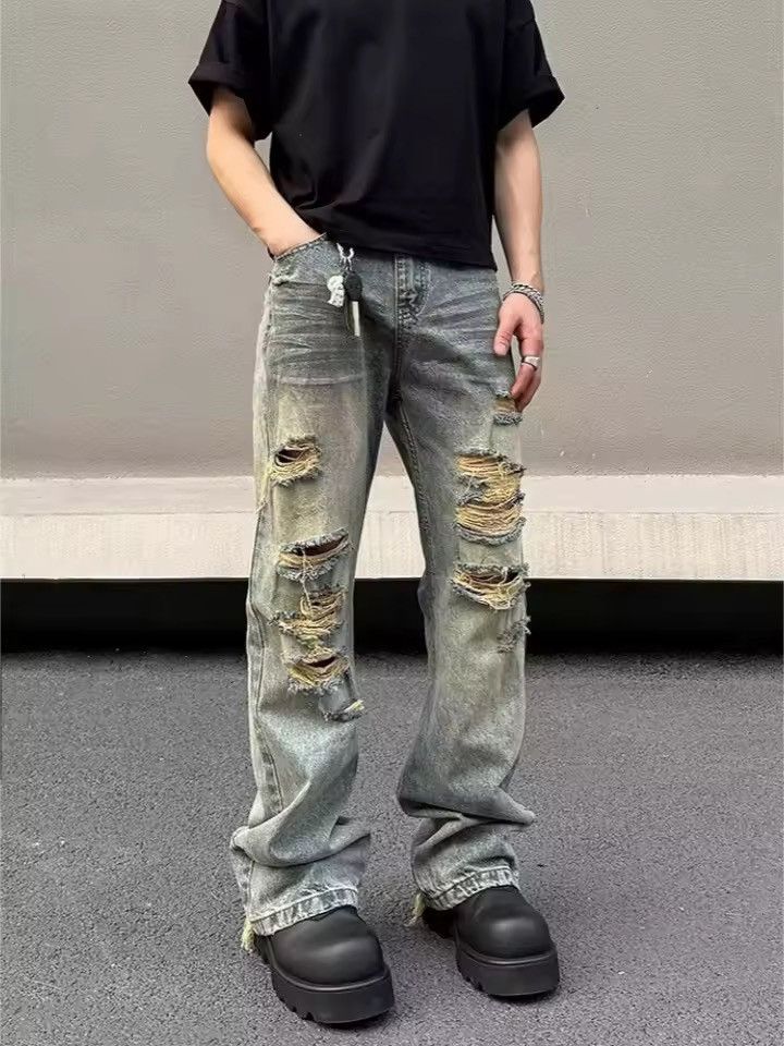 Jean Trashy Y2K 2000S Streetwear Washed Blue Stacked Ripped Jeans Size US 31 - 3 Thumbnail