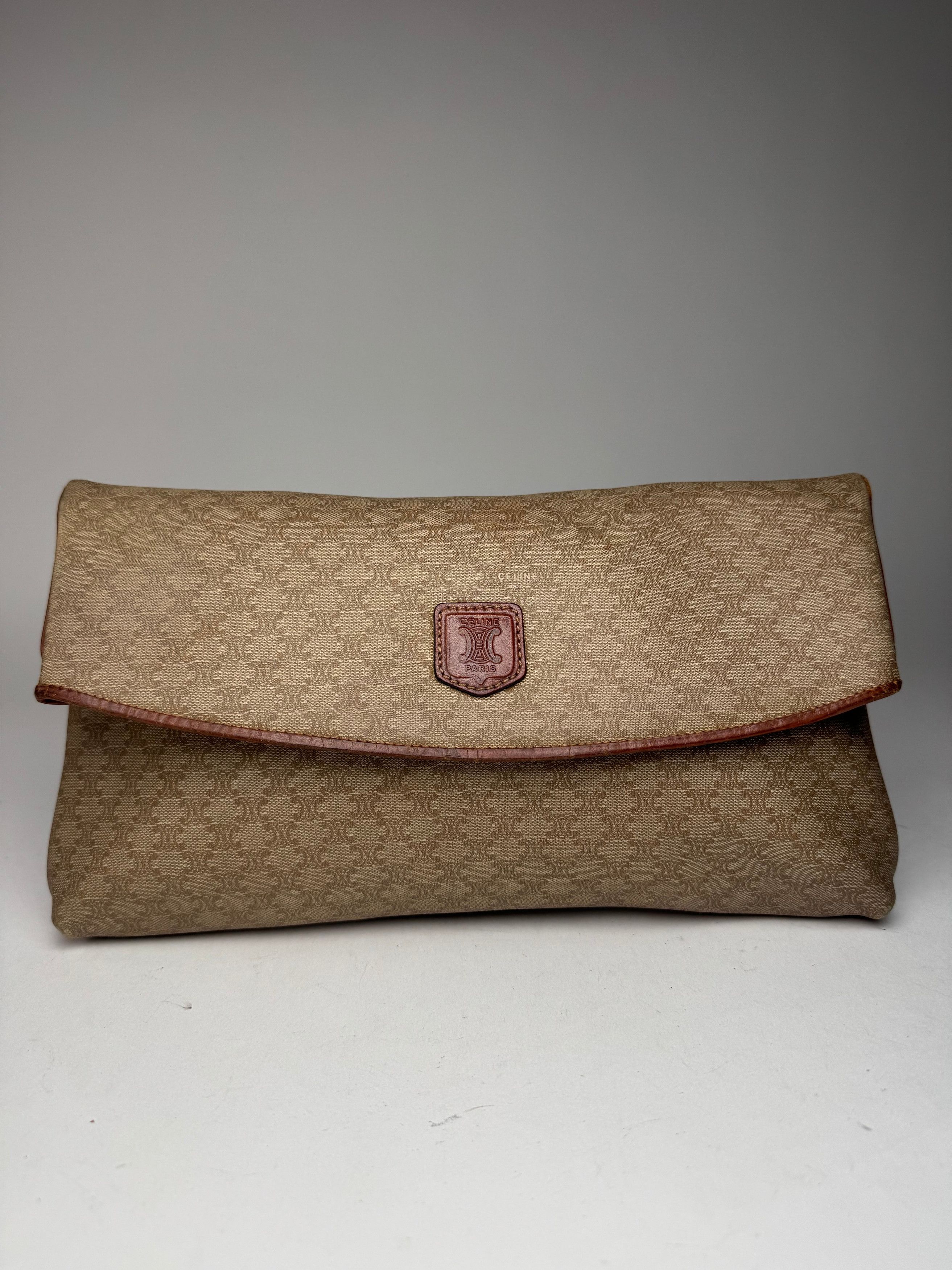 Celine Vintage Paris Monogram Leather Clutch Beige Brown Size ONE SIZE - 1 Thumbnail