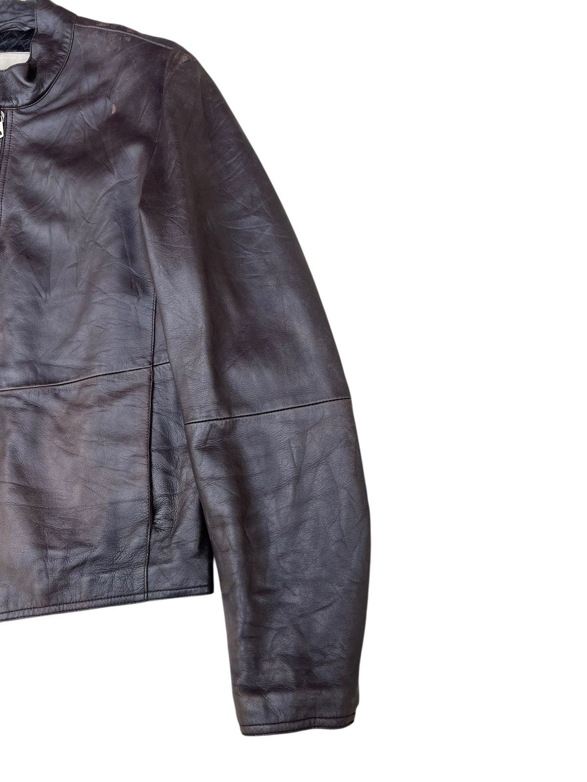 Emporio Armani Vintage Emporio Armani Faded Patina Leather Racer Jacket Size US M / EU 48-50 / 2 - 12 Thumbnail