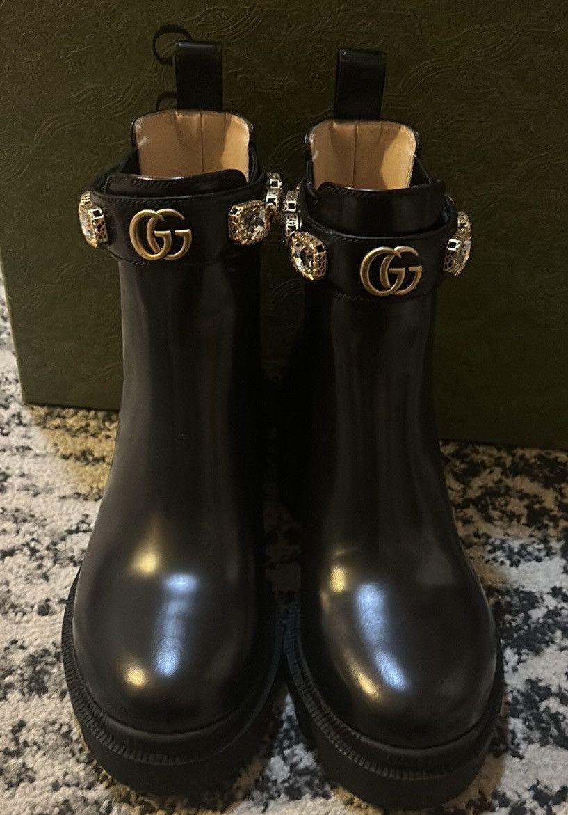 Gucci Gucci Crystal Belt 60mm Leather Ankle Boot Black Magnum Calf Size US 5.5 / IT 35.5 - 4 Thumbnail