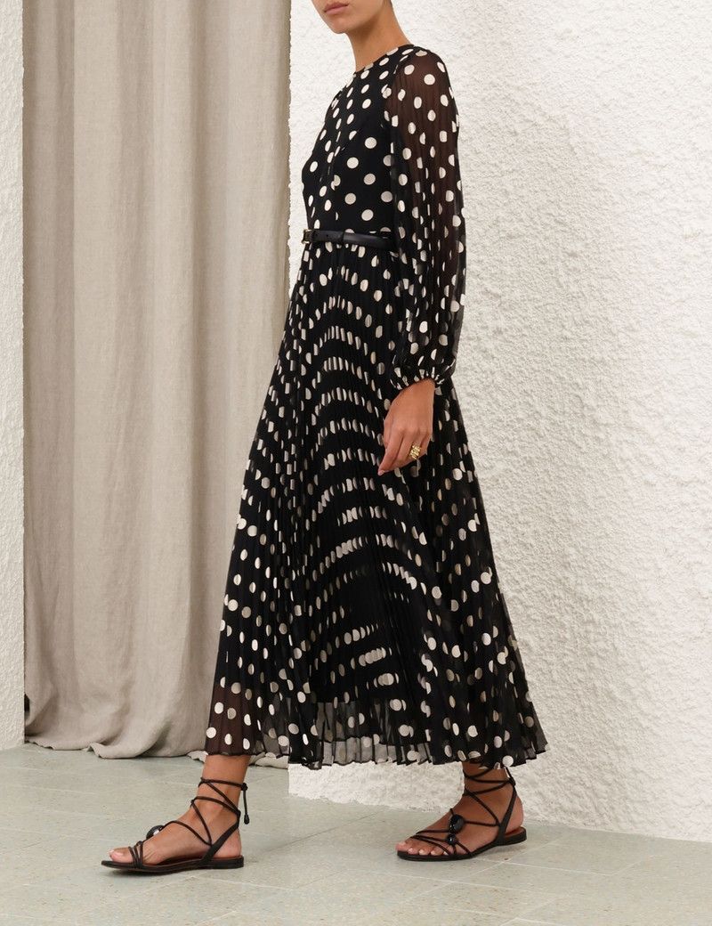 Zimmermann oc11z0226 Pussybow Midi Dress In Black/White Size L / US 10 / IT 46 - 7 Thumbnail
