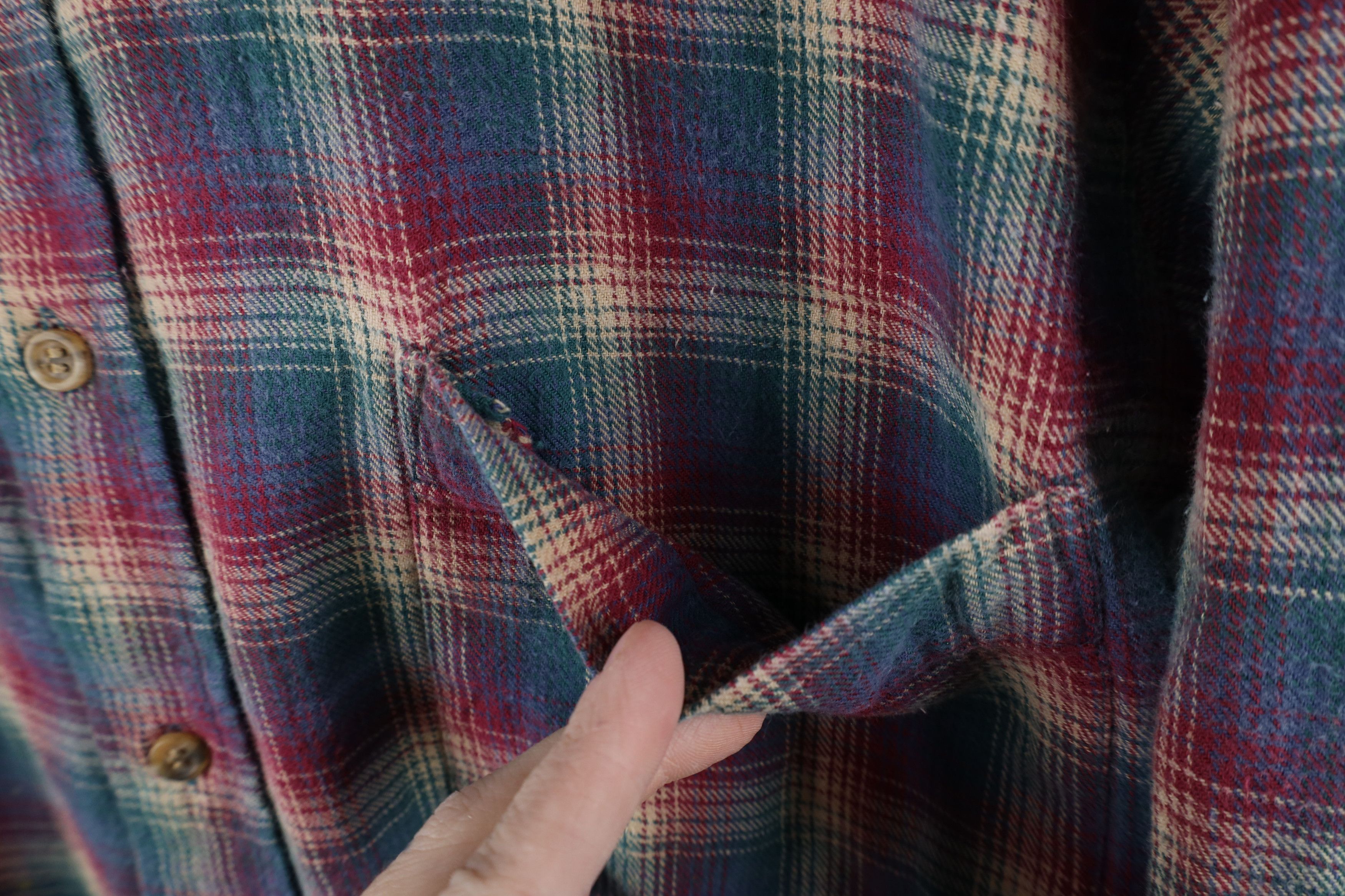 Vintage Vintage 90s Streetwear Flannel Band Collar Button Shirt Size US L / EU 52-54 / 3 - 5 Thumbnail