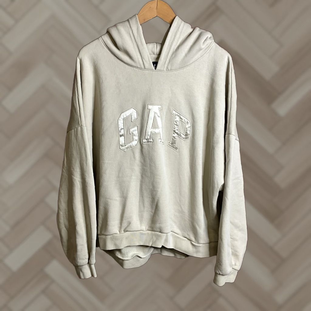 Gap GAP Hoodie Pullover Women's XL Beige Logo Cropped Sweatshirt Boxy Hooded Oversized 90s Classic Activewear Casual Feminine Womens Size XL / US 12-14 / IT 48-50 - 1 Thumbnail