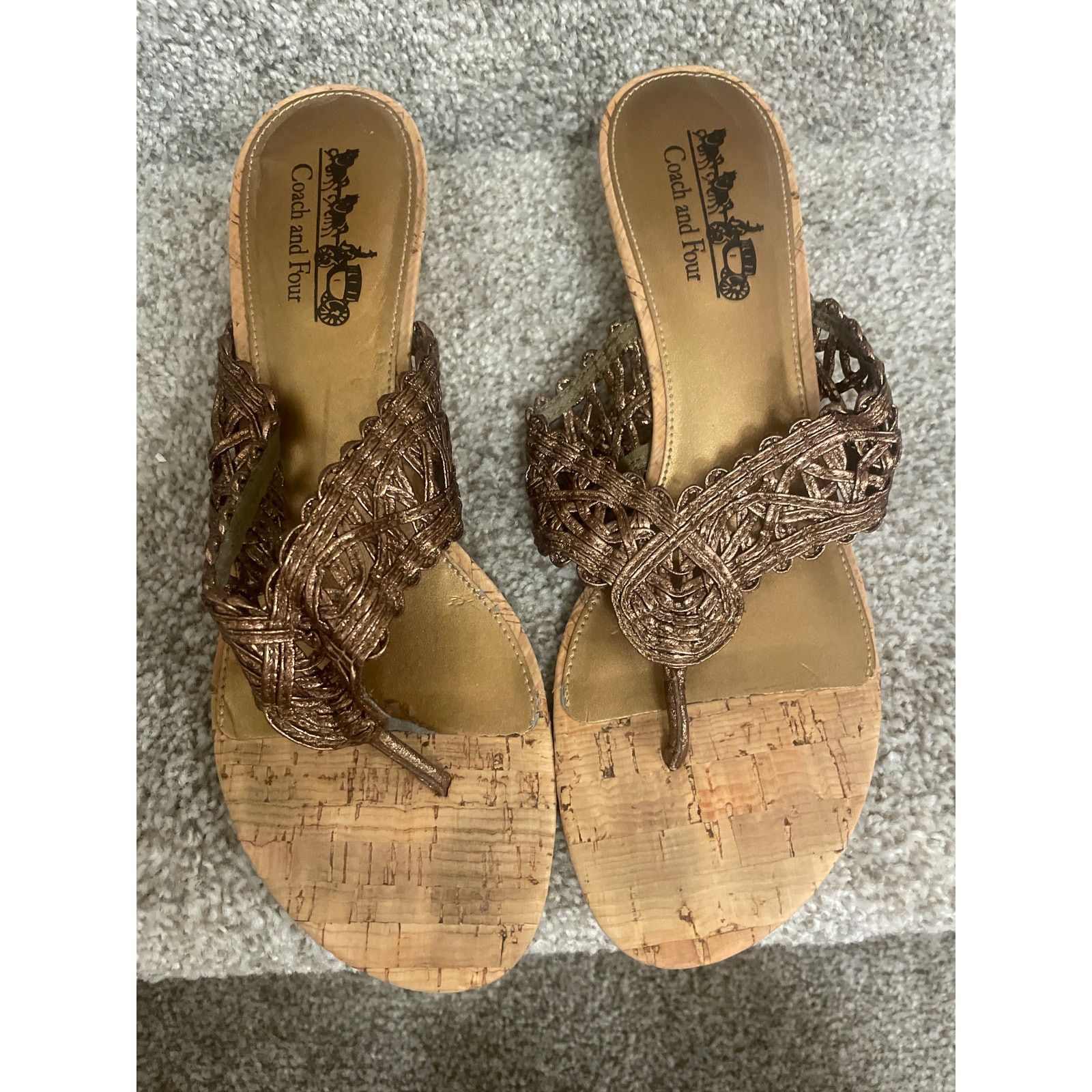 Coach Coach and Four by Coach Bronze Woven Wedge Thong Sandals, 9 Size US 9 / IT 39 - 1 Thumbnail
