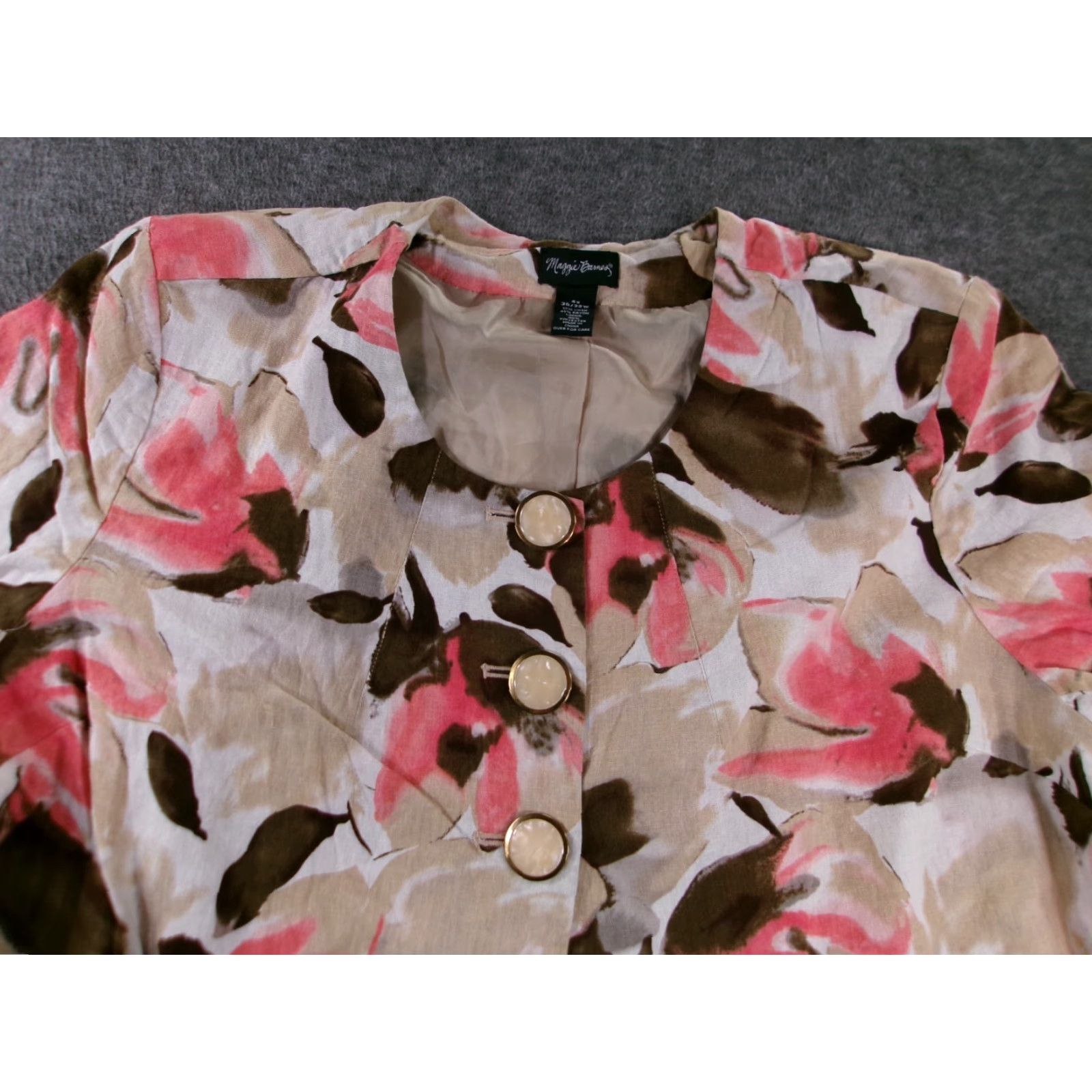 Vintage Maggie Barnes Blazer Women 4X Pink Linen Blend Button 3/4 Sleeve Vintage 80s 90s Classic Designer Preppy USA Business Casual Workwear Ladies Size XXL / US 16-18 / IT 52-54 - 2 Thumbnail