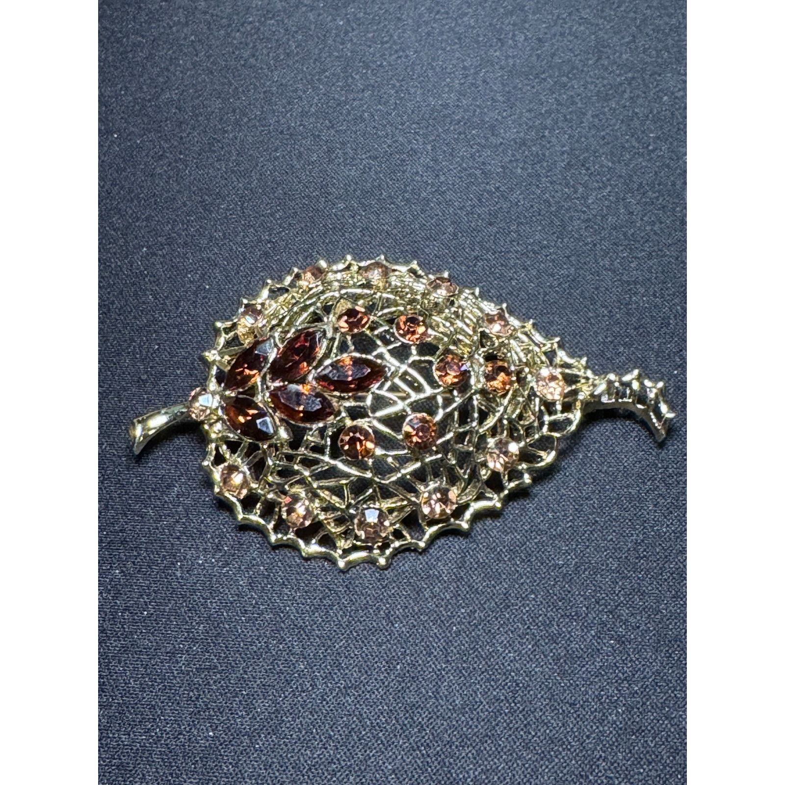 Other Vintage Statement Leaf Brooch Filigree & Rhinestones Size ONE SIZE - 6 Thumbnail