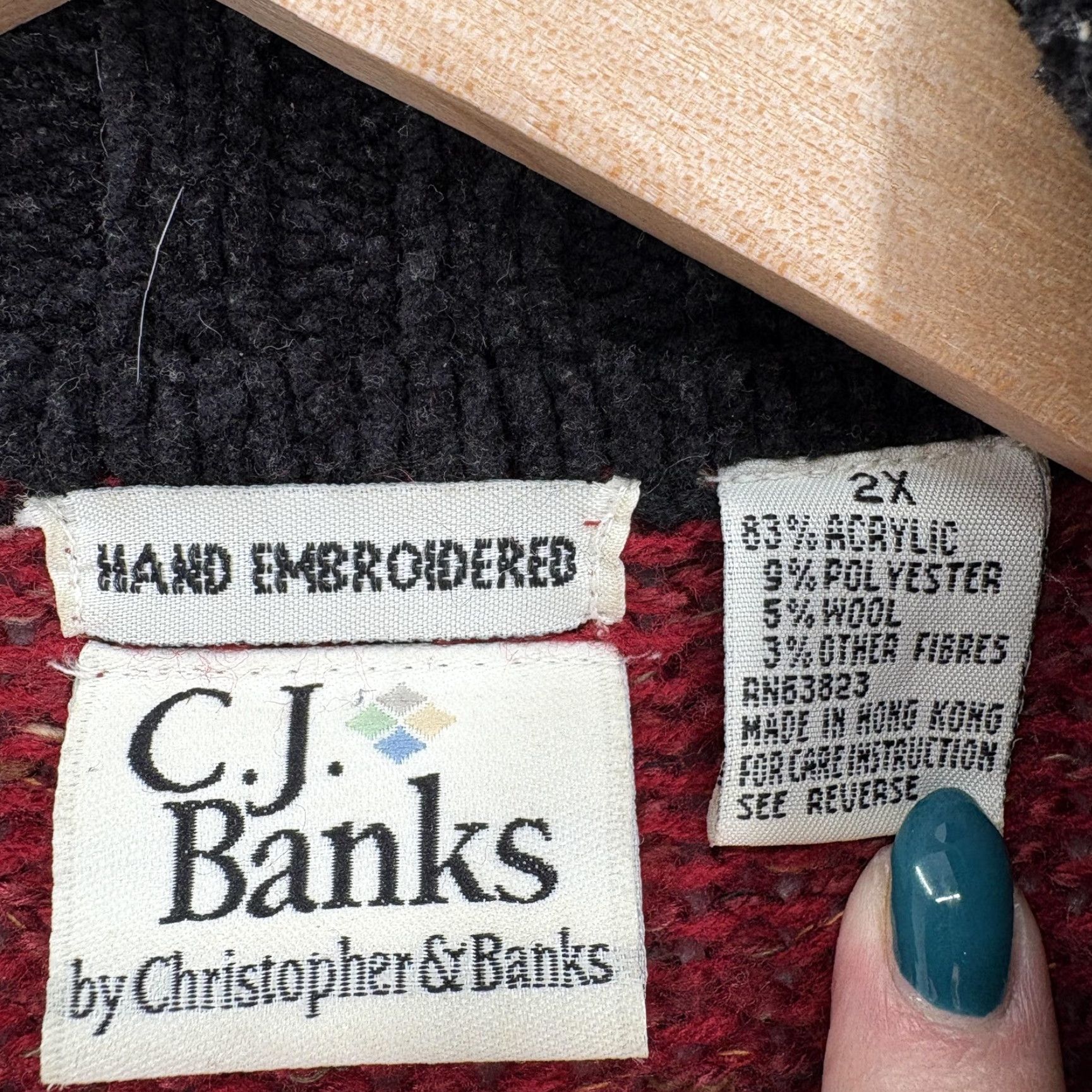 Vintage C.J. Banks Cardigan Sweater Womens 2X Red Chunky Knit Hand Embroidered Snowman Size XXL / US 16-18 / IT 52-54 - 4 Thumbnail