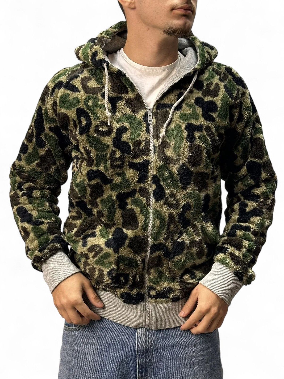 Japanese Brand Vintage Laundry Grey Zip Hoodie with Camo Fur Hood Size US M / EU 48-50 / 2 - 8 Thumbnail
