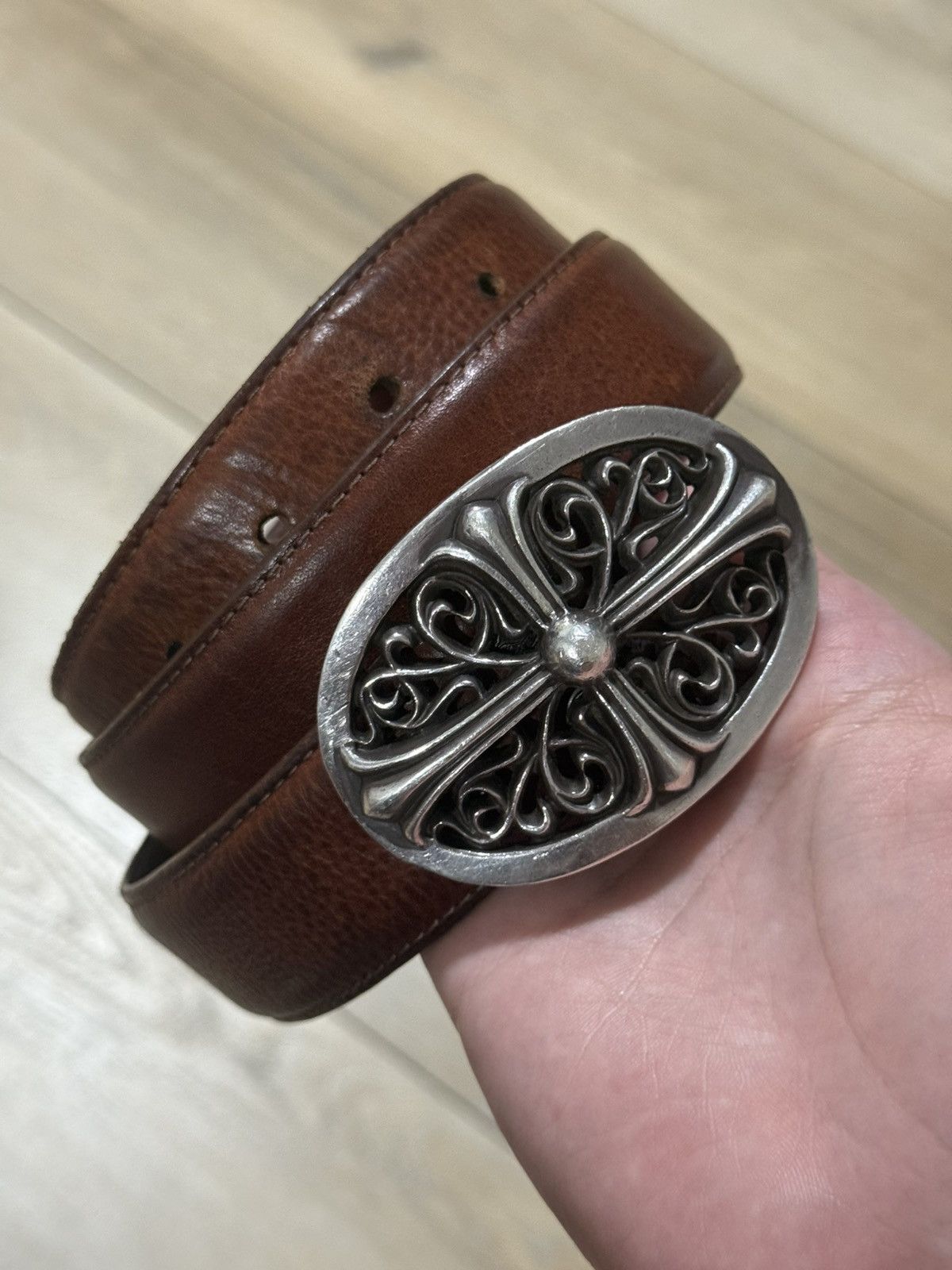 Chrome Hearts Chrome Hearts Vintage Brown leather belt strap Size 34 - 1 Thumbnail