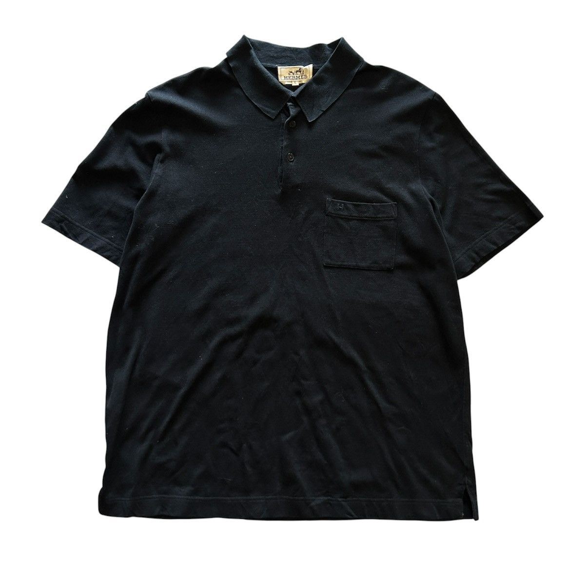 Hermès Black Cotton Polo Shirt with H Logo Pocket