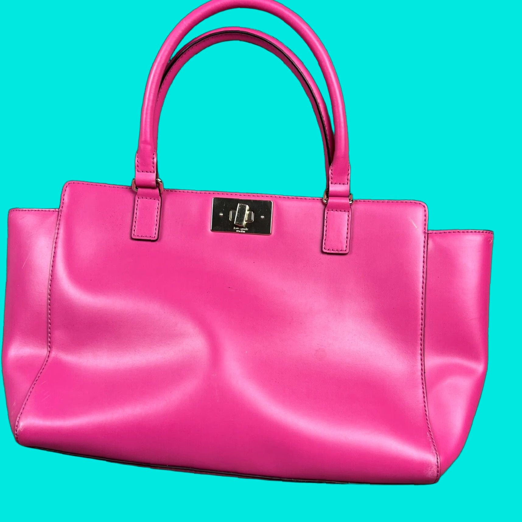 Vintage Kate Spade Tote Bag Large Pink Leather Carryall With Clasp For Women, Extra Large, Women's