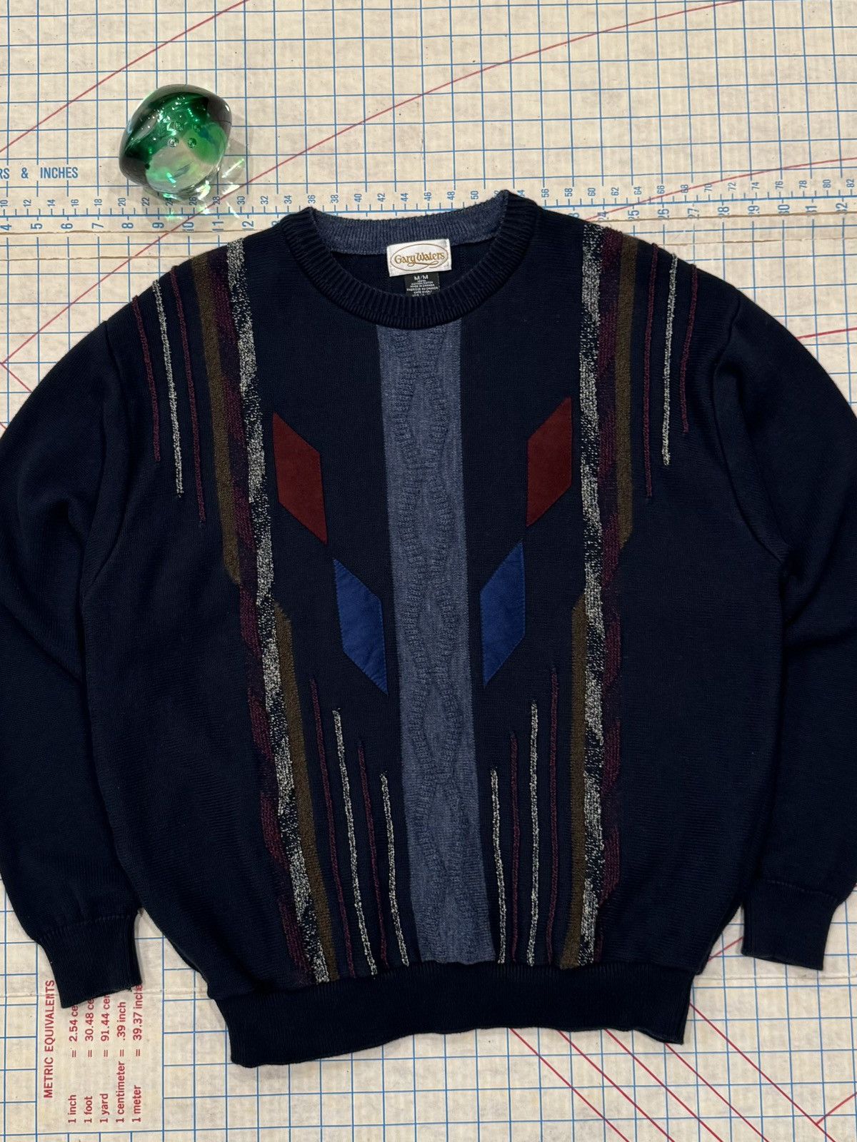Vintage Vintage Gary Waters Patterned Knit Sweater Navy Mens SizeMed Size US M / EU 48-50 / 2 - 2 Thumbnail