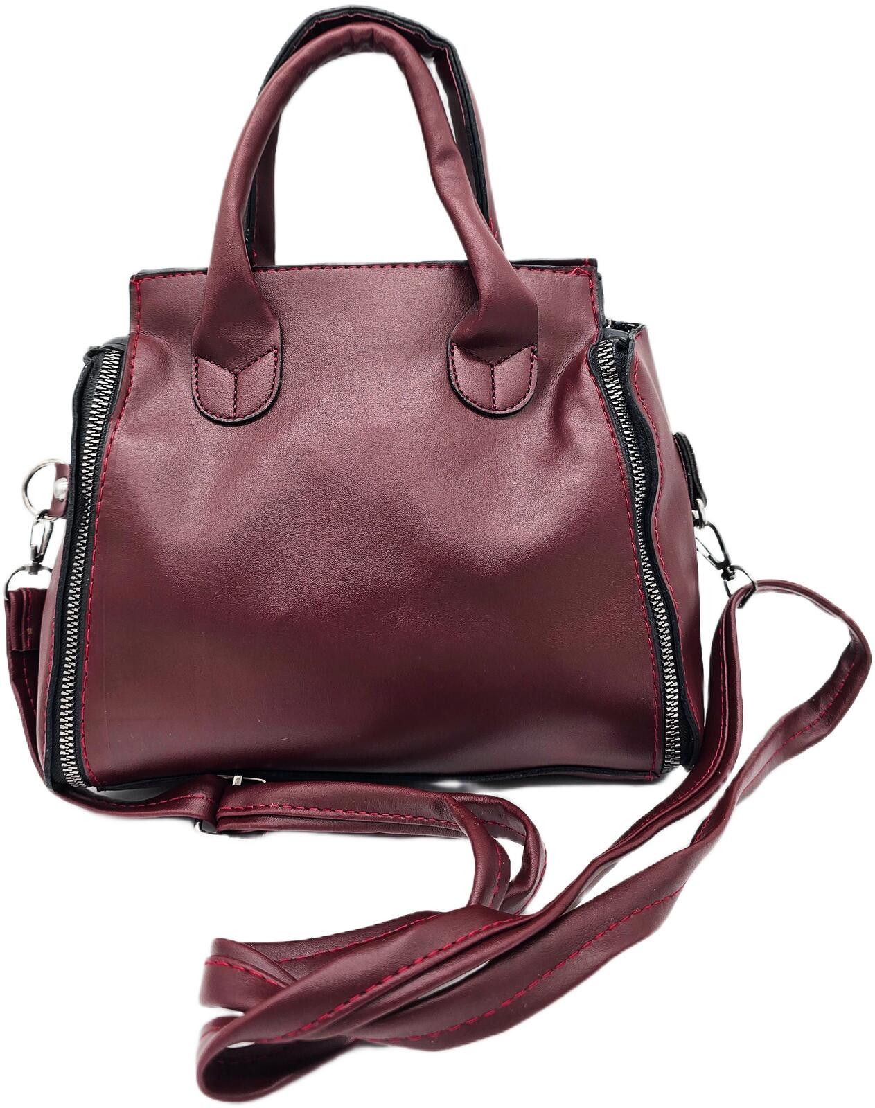 The Unbranded Brand Elegant Burgundy Faux Leather Handbag with Detachable Strap Size ONE SIZE - 3 Thumbnail