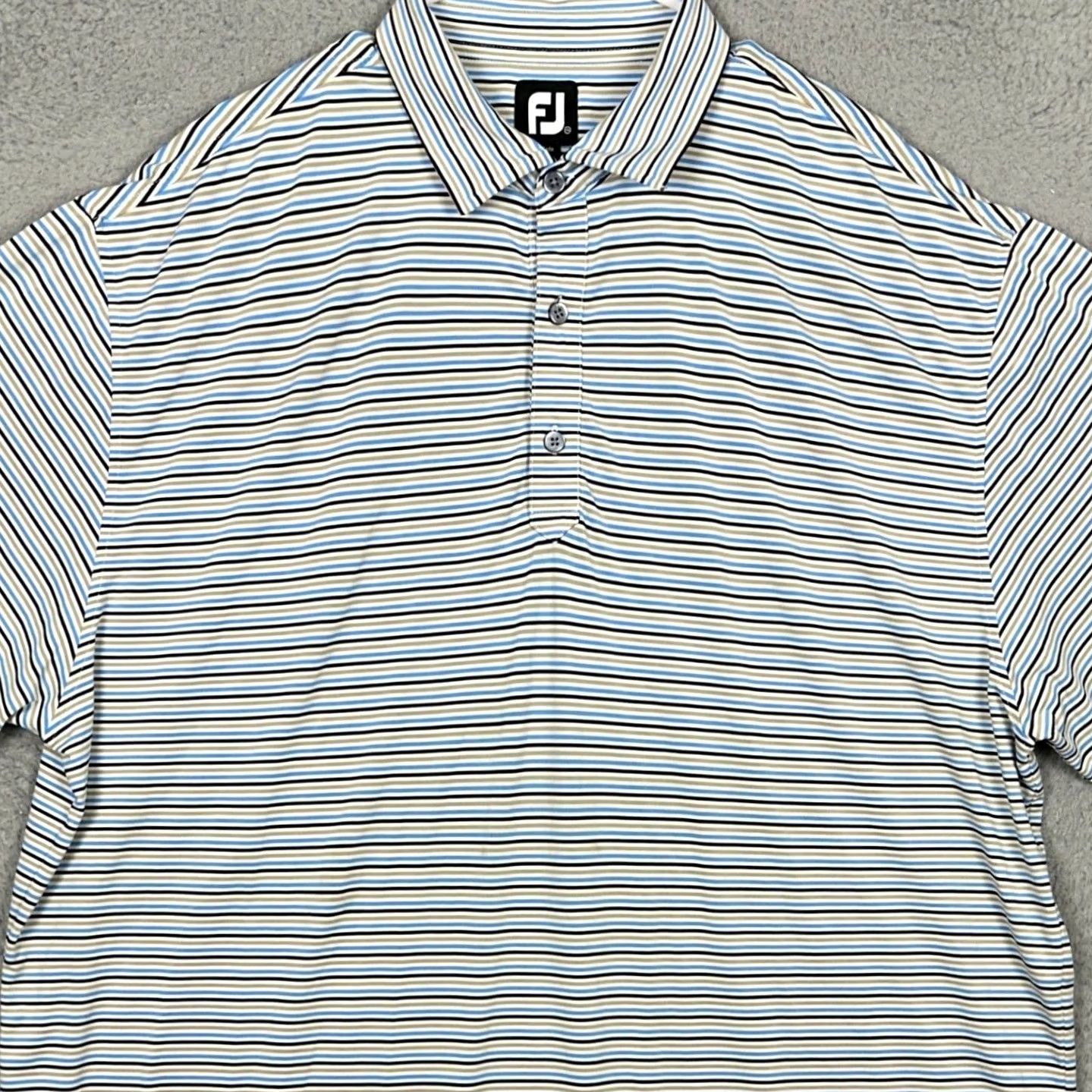 Footjoy FootJoy Polo Shirt Mens 2XL Blue Tan Golf Stripes Performance Stretch Rugby Size US XXL / EU 58 / 5 - 2 Thumbnail
