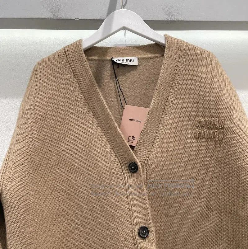 Miu Miu Miu Miu Women's Khaki Wool Cardigan with Logo . Size XXS / US 00 / IT 34 - 2 Thumbnail