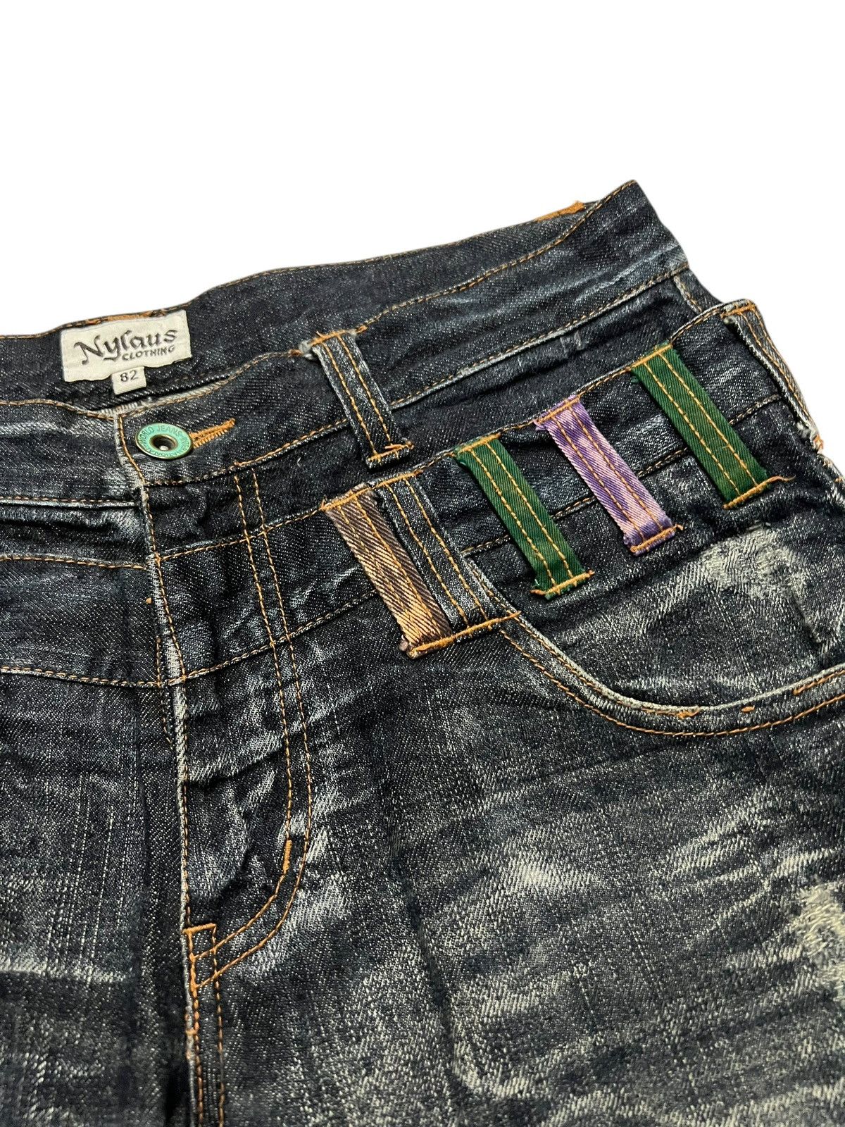 Japanese Brand 💥Double Waist💥Nylaus Clothing Distressed Clawmark Jean Size US 31 - 9 Thumbnail
