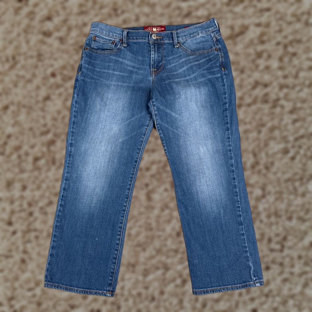 Lucky Brand Lucky Brand Jeans Womens 8 Blue Denim Cropped Straight Leg 31x24 Cop 5-Pocket Zipper Button Embroidered Distressed Cotton Stretch Regular Size 30" / US 8 / IT 44 - 1 Thumbnail