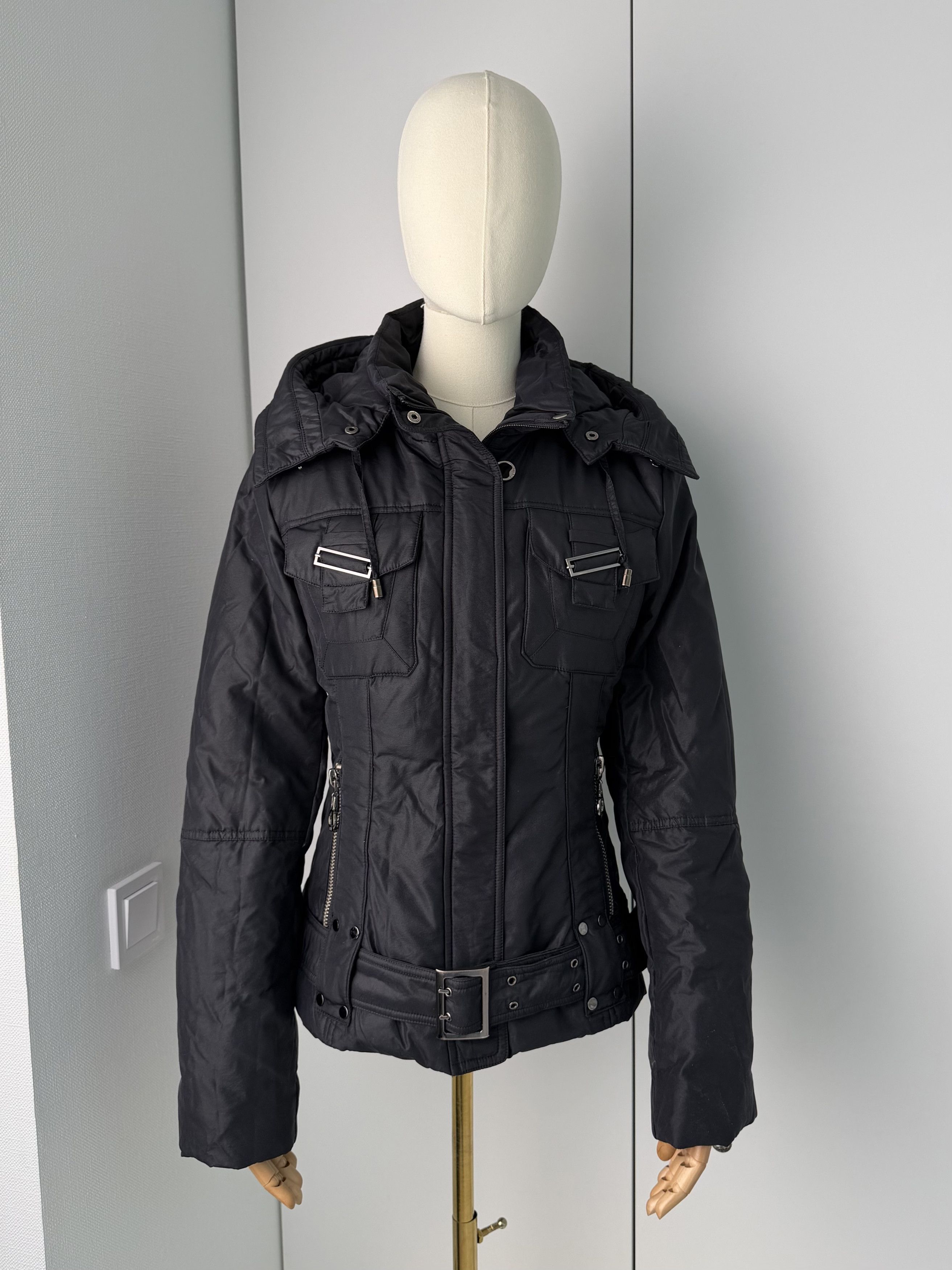 Vintage Vintage Black Belted Jacket Women's Hooded Winter Coat Size M / US 6-8 / IT 42-44 - 1 Thumbnail